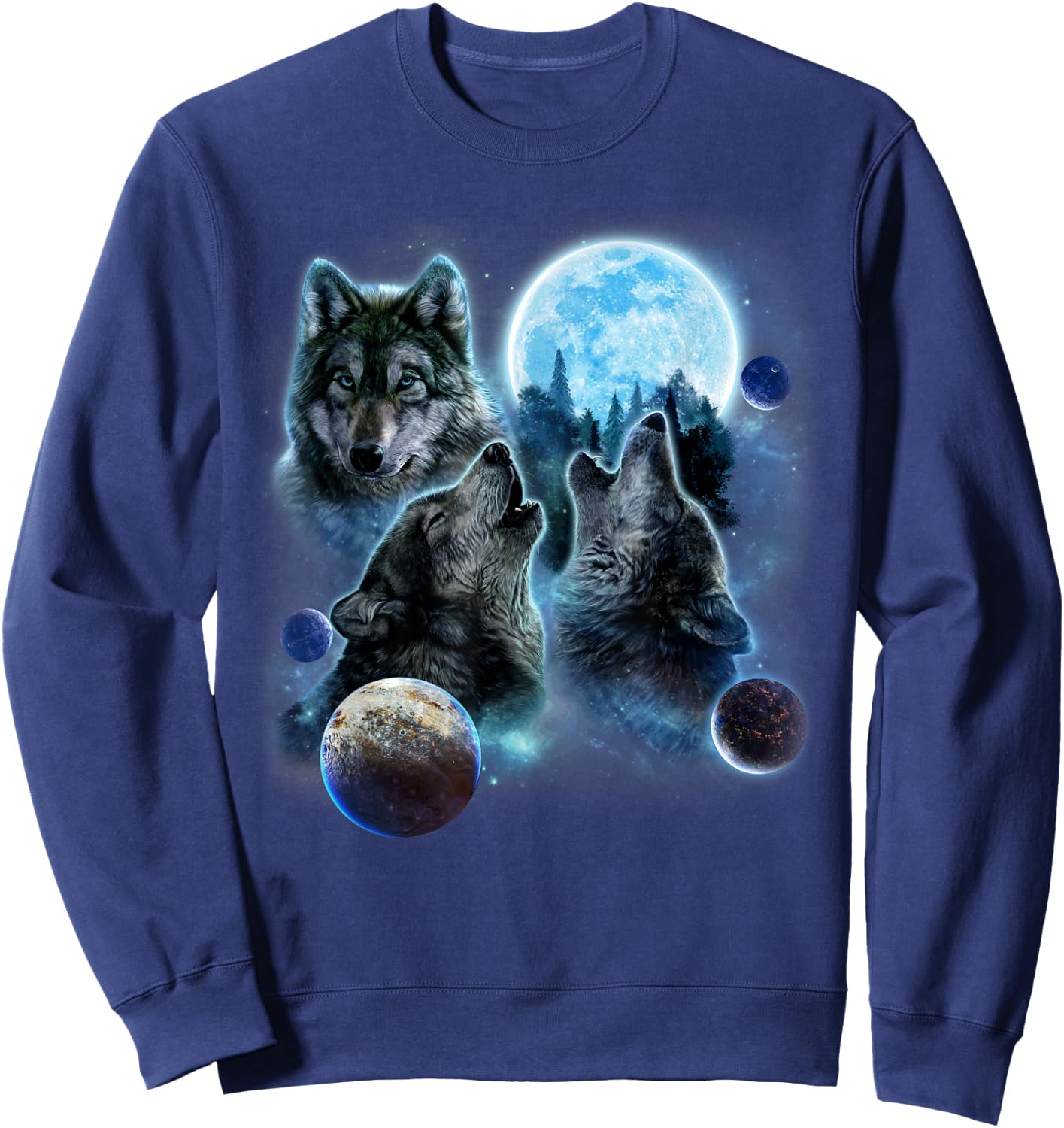 Three Wolf Howling and Moon Sweatshirt - Sweatshirt | Navy