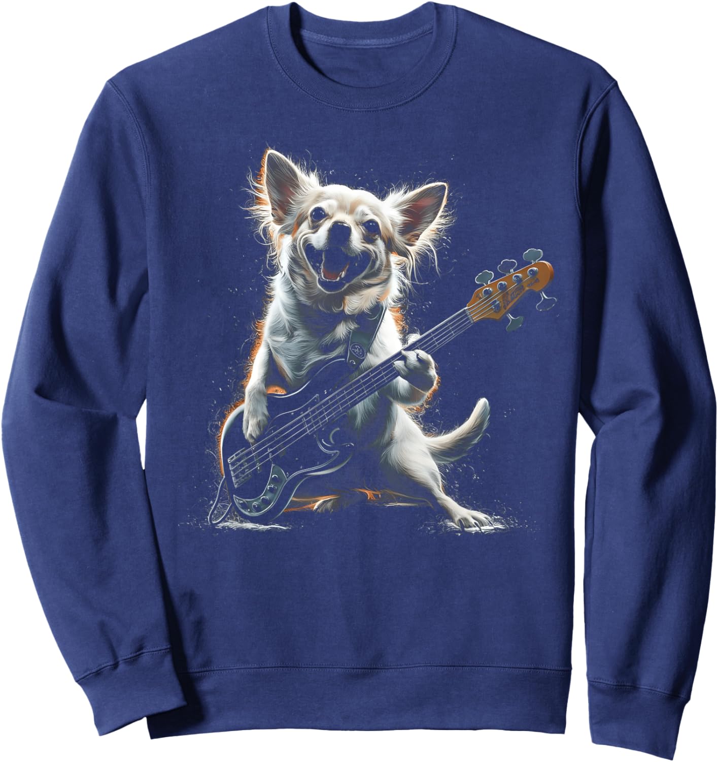 Chihuahua Playing Guitar Dog Playing Bass Guitar Rocker Sweatshirt - Sweatshirt | Navy