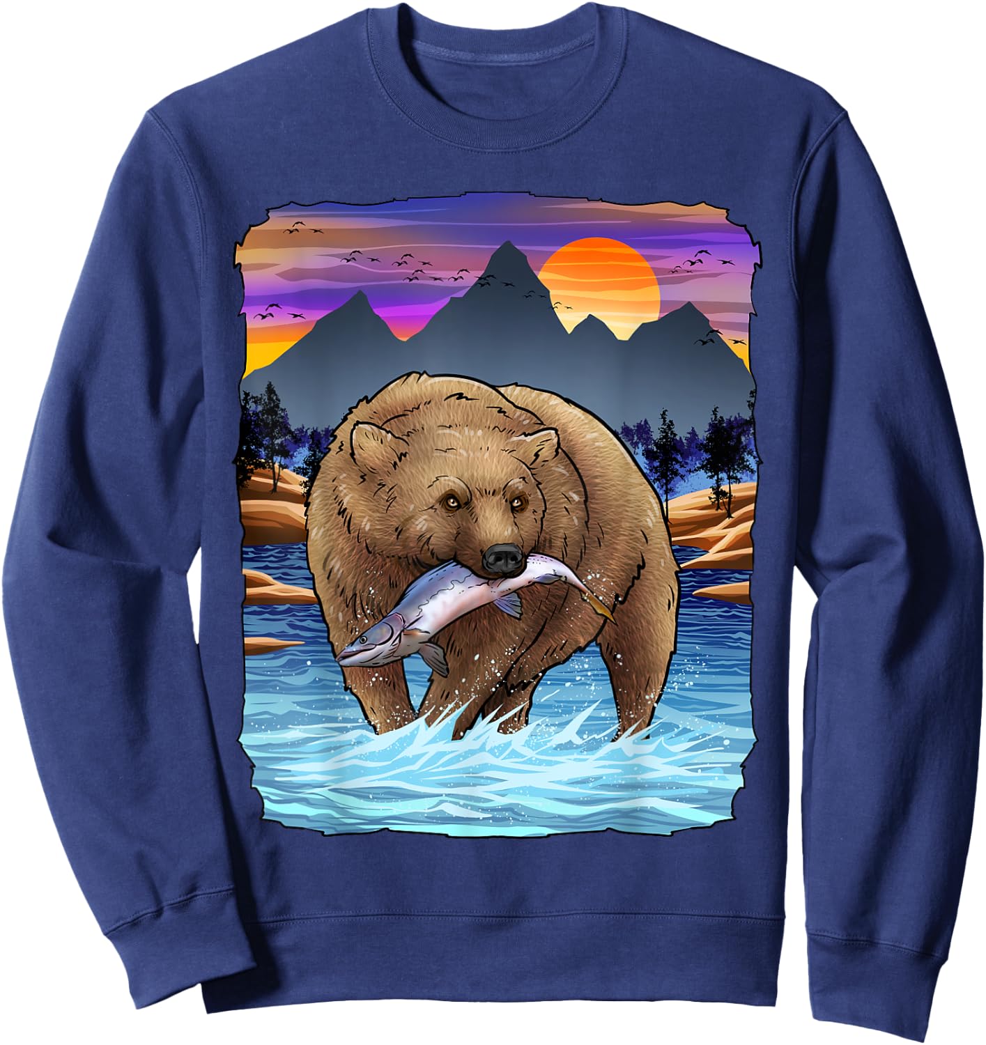 Grizzly Bear Catching Salmon Alaska Fishing Nature Lover Sweatshirt - Sweatshirt | Navy
