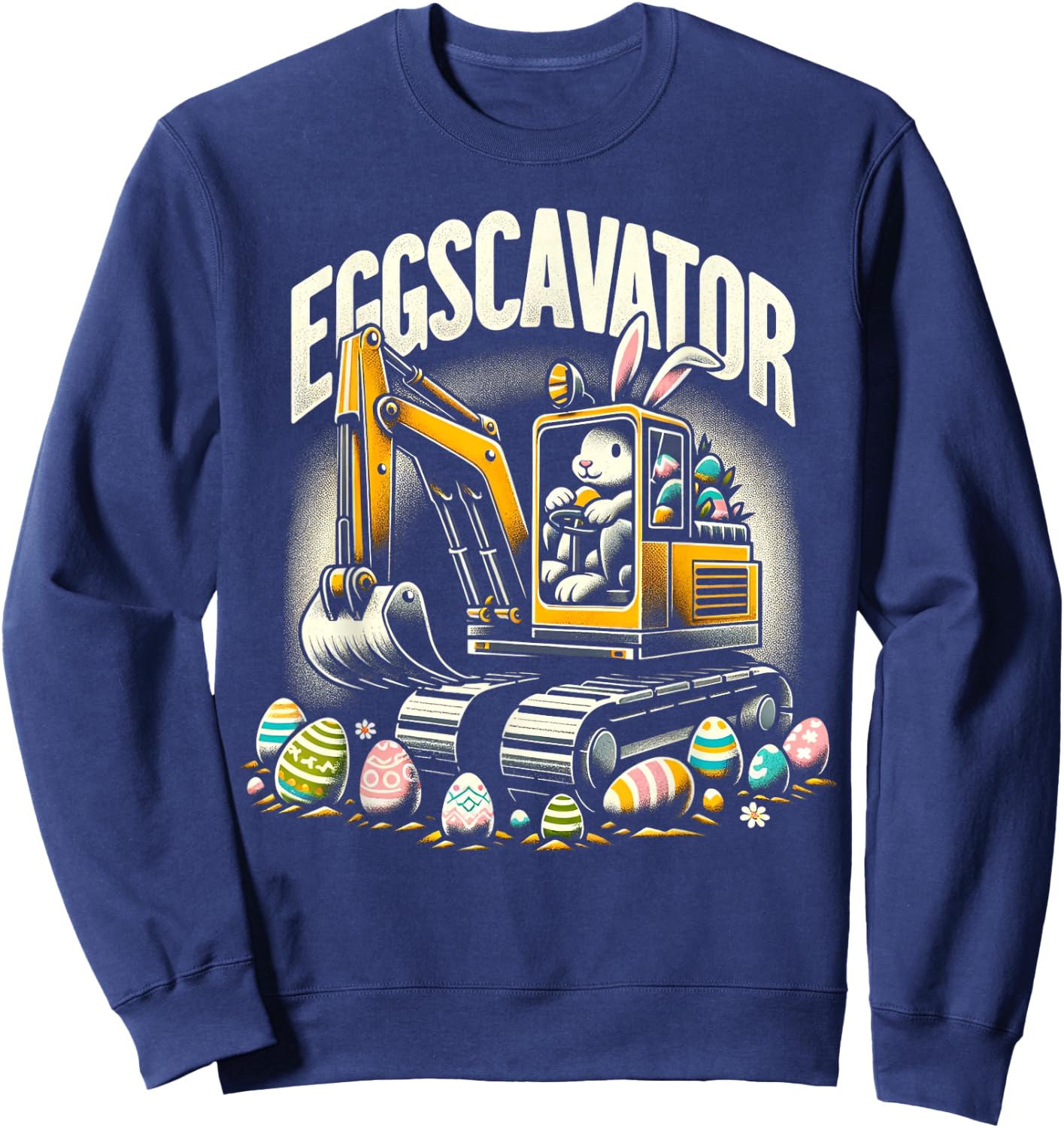 DESIGN BY TEERA EggsCavator Easter Egg Hunt Construction Truck Sweatshirt - Sweatshirt | Navy