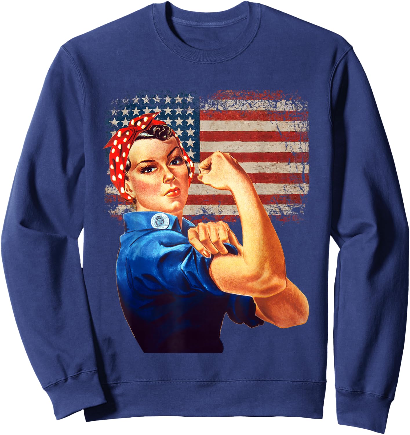 Rosie The Riveter American Flag USA Rosie The Riveter Sweatshirt - Sweatshirt | Navy