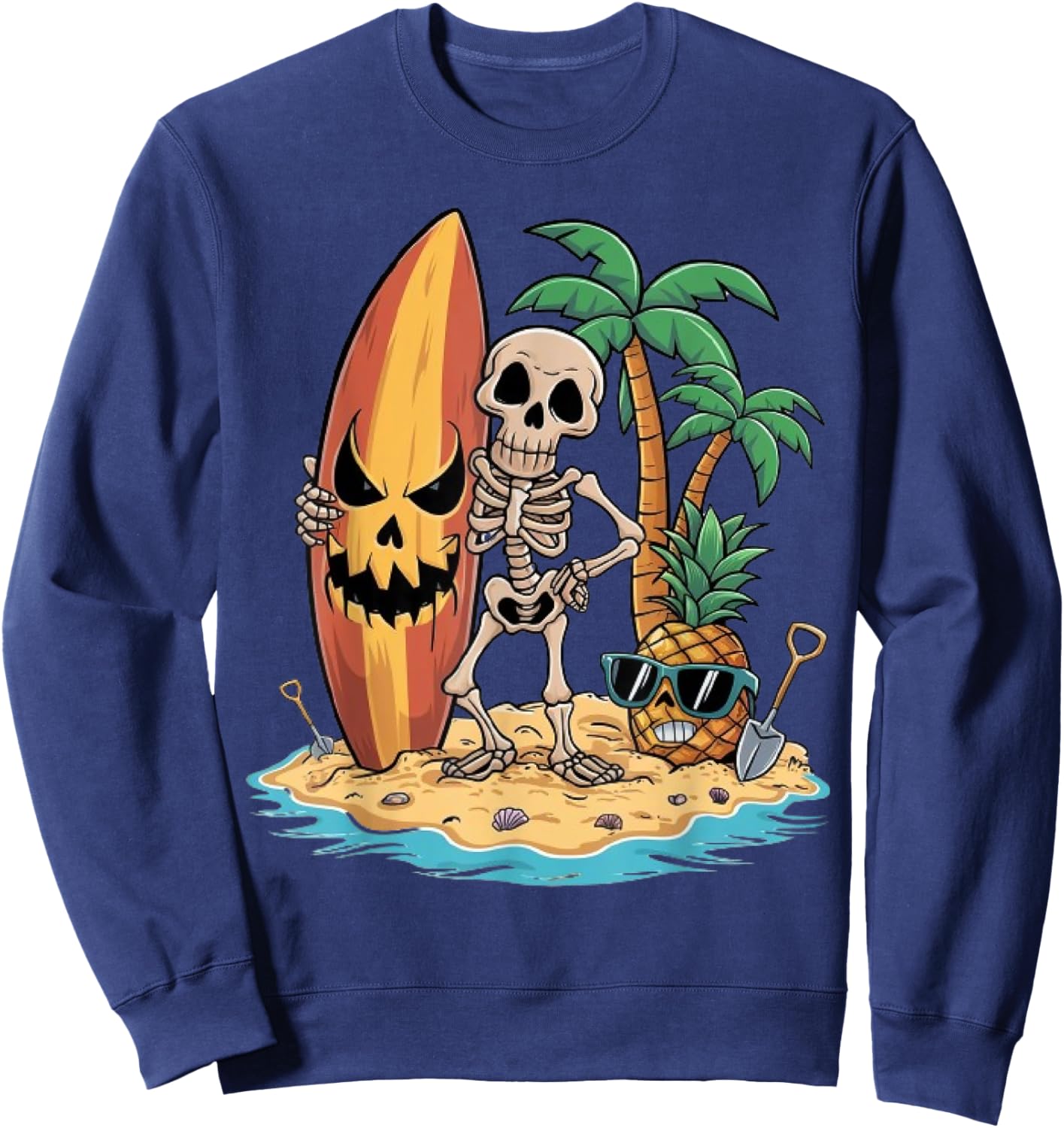 Skeleton Surfing Halloween Hawaii Men Women Surfer Sweatshirt - Sweatshirt | Navy