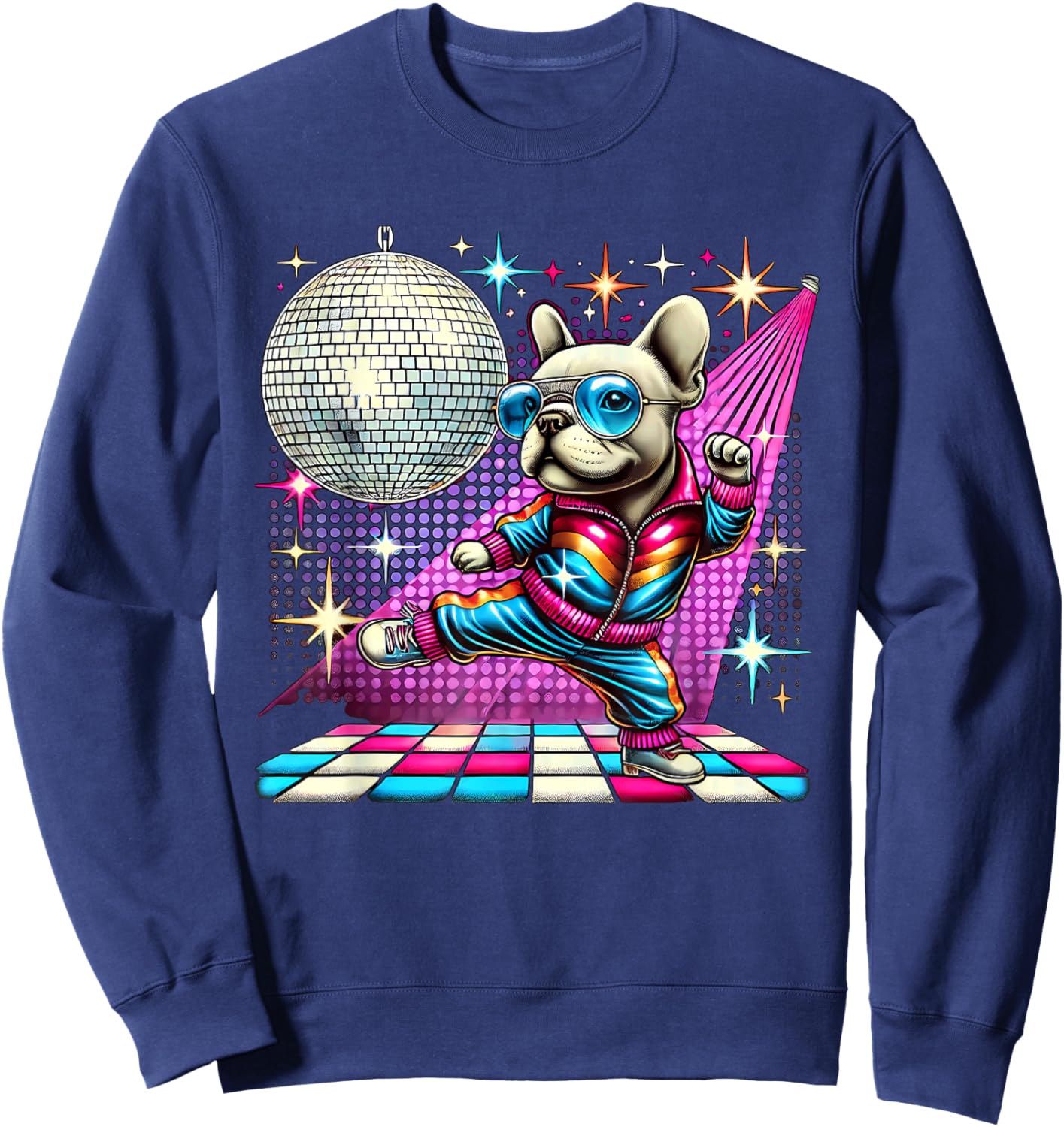 Aesthetic French Bulldog Disco Sweatshirt - Sweatshirt | Navy