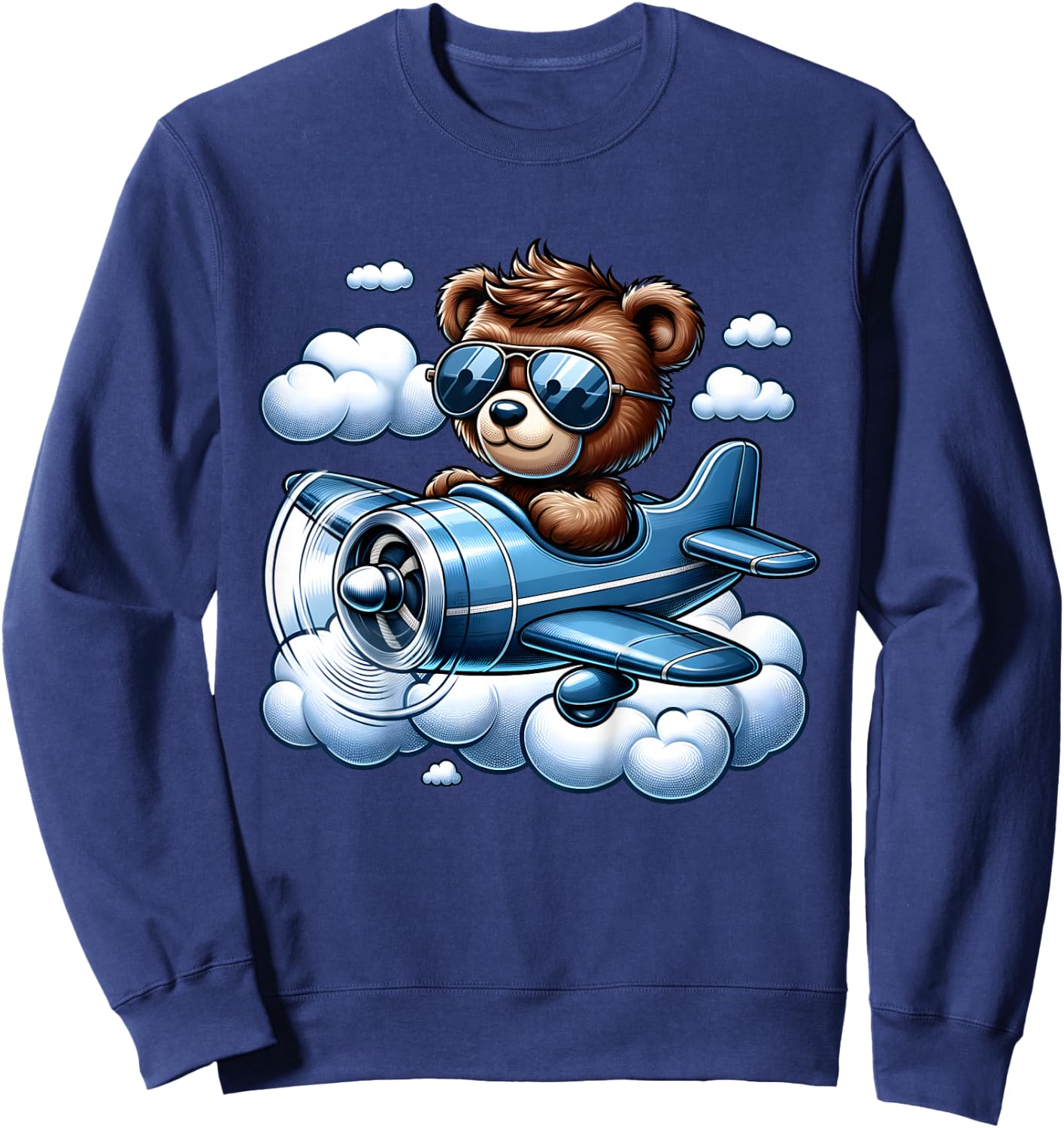 Kids Aviation Teddy Bear Flying Airplane Air Show Plane Boys Kids Sweatshirt - Sweatshirt | Navy