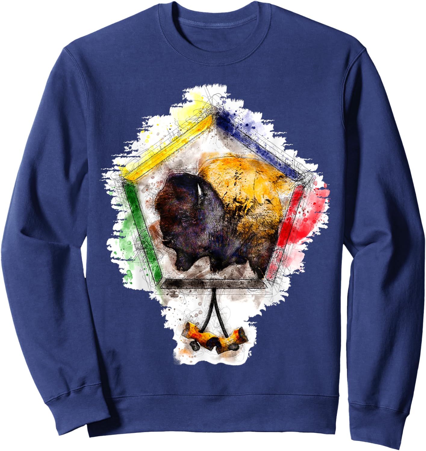 Wood Badge critter, Buffalo watercolor sketch print Sweatshirt - Sweatshirt | Navy