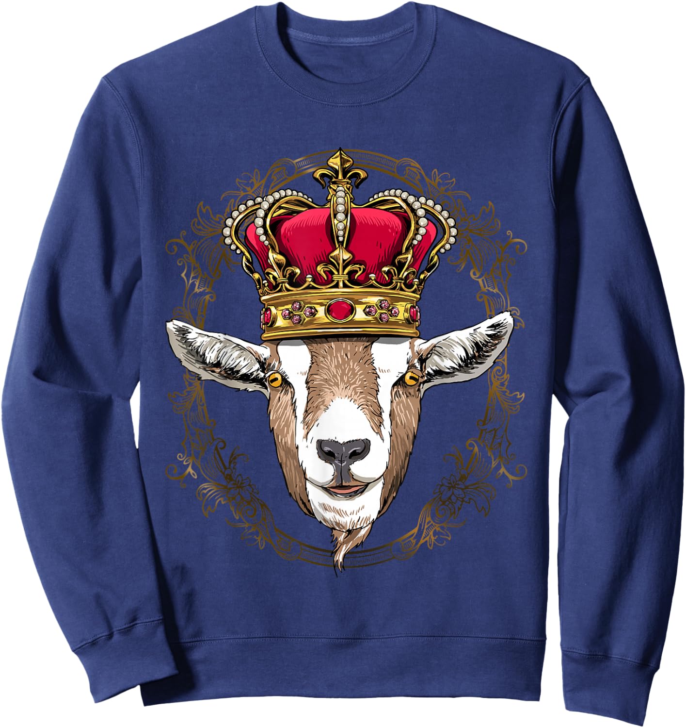 King Goat Wearing Crown - Queen Goat Animal Sweatshirt - Sweatshirt | Navy