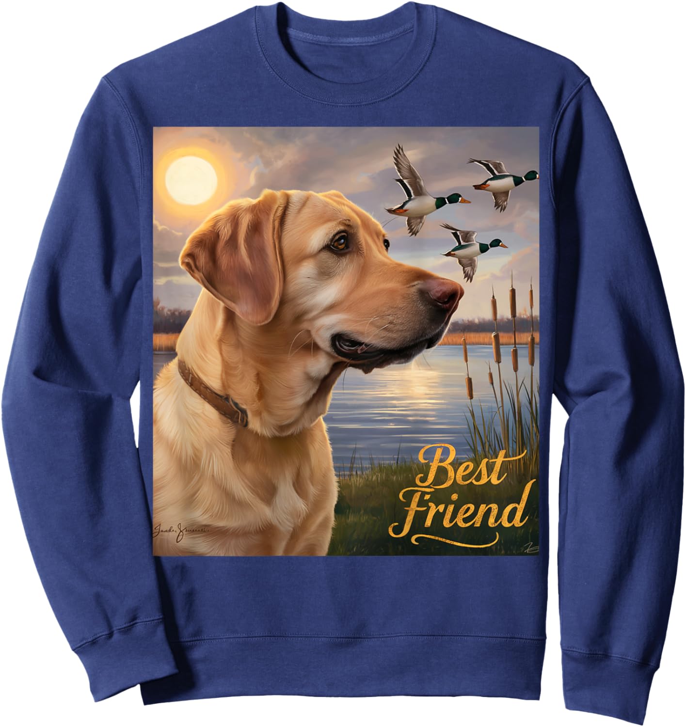Hunting Yellow Labrador Ducks Geese Dog Lab Hunting. Women Sweatshirt - Sweatshirt | Navy