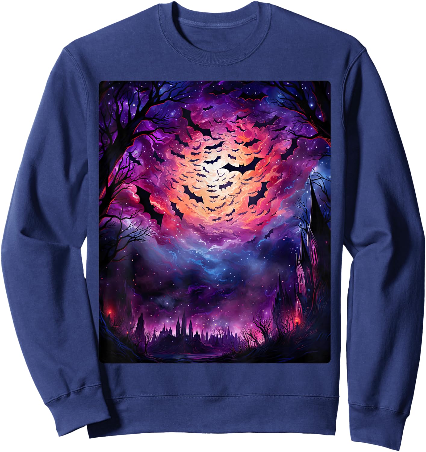 Gothic Bat Spooky Bats Pattern Moon Night Sweatshirt - Sweatshirt | Navy