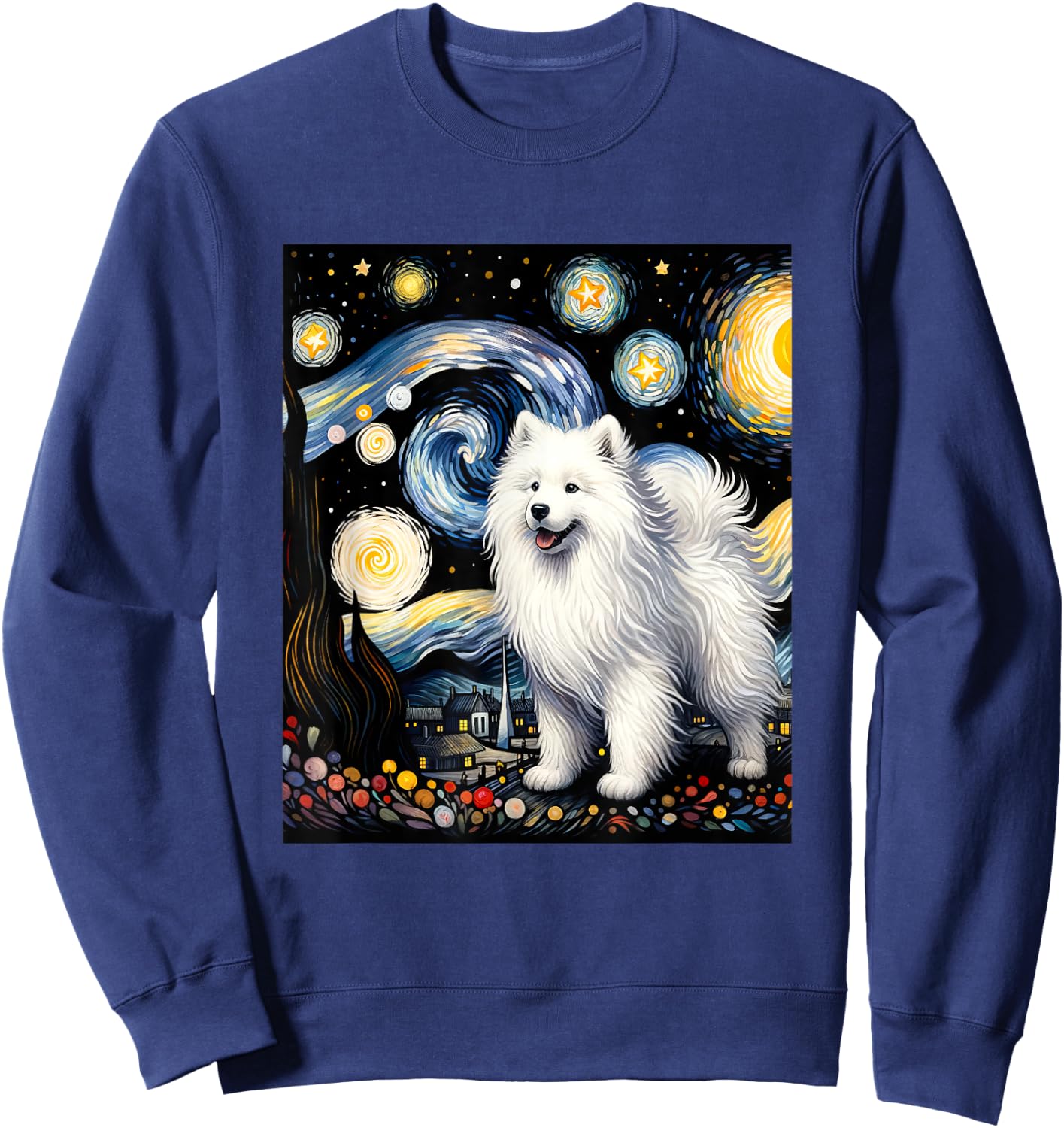Samoyed Dog Van Gogh Starry Night Painting Sweatshirt - Sweatshirt | Navy