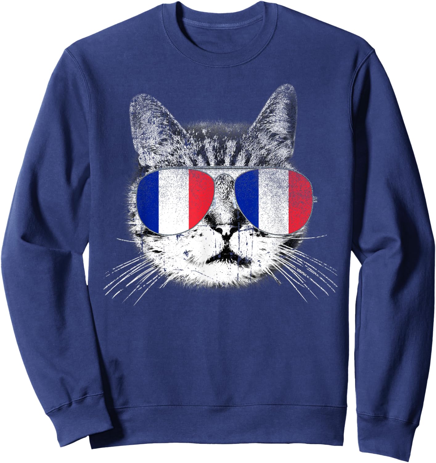 Cat Shirt France French Flag Country Retro Men Women Kids Sweatshirt - Sweatshirt | Navy