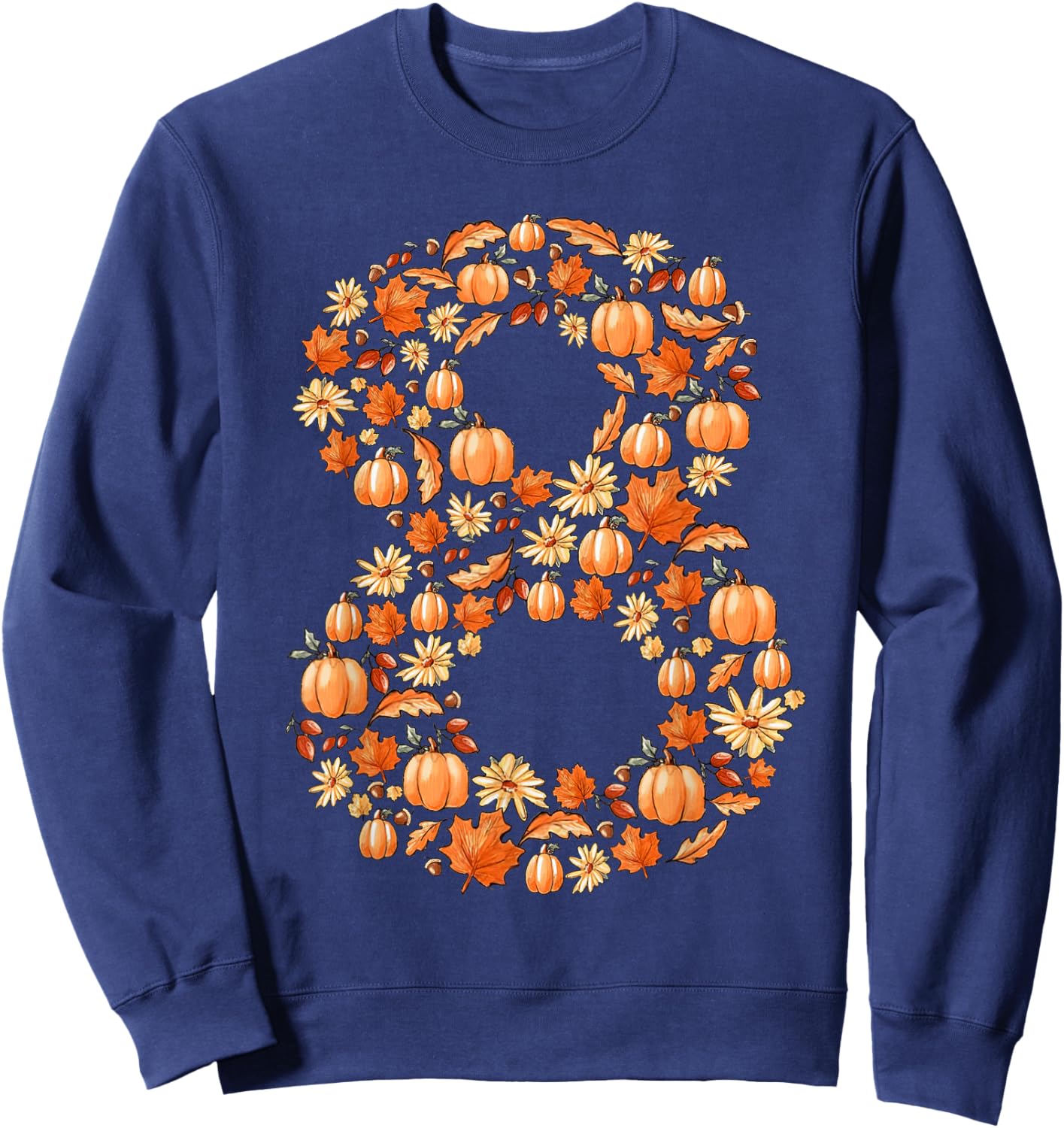 It's My 8th Birthday Pumpkin Fall Leaves Autumn 8 Year Old Sweatshirt - Sweatshirt | Navy