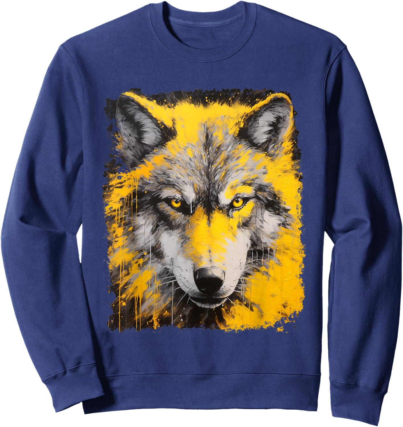 Pop Art Vintage Zoo Animal Yellow Wolf Sweatshirt - Sweatshirt | Navy