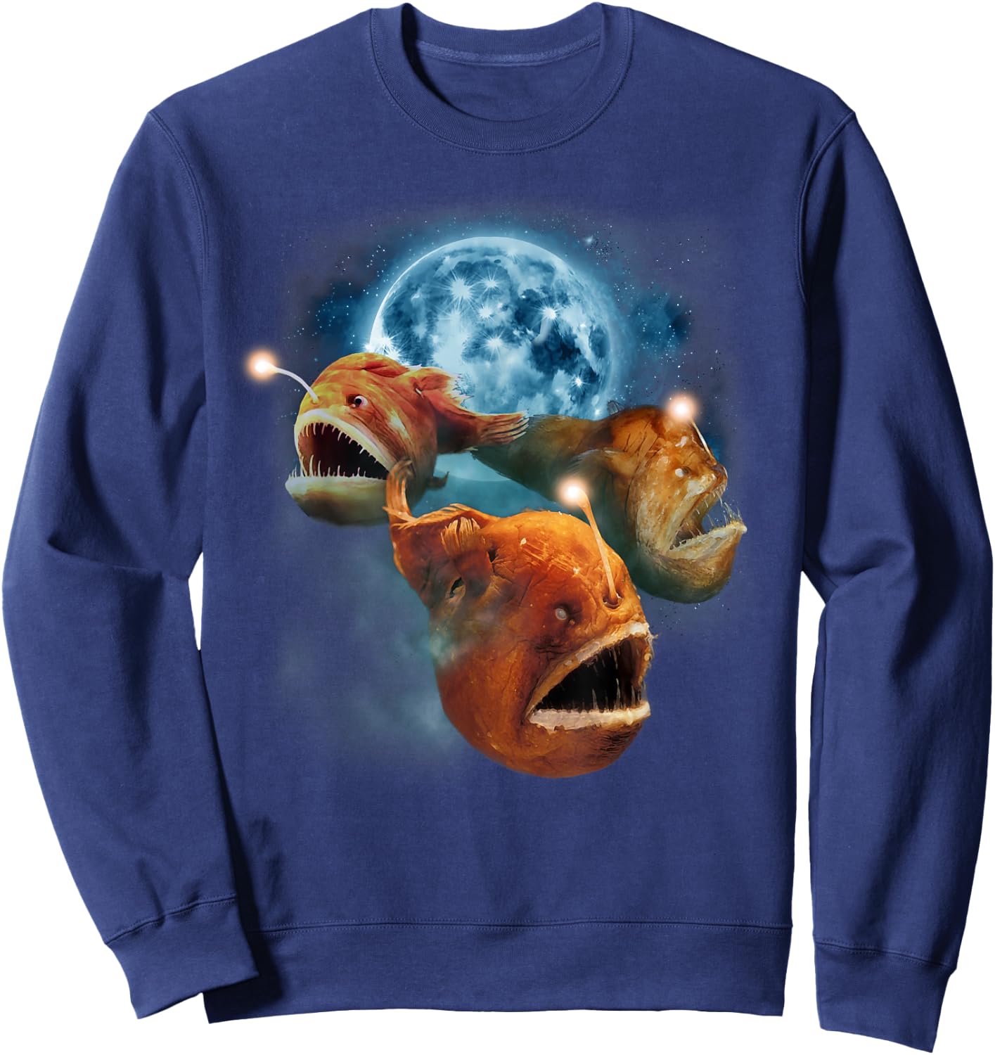 Funny Angler Fish Shirt - Angler Fish Howling at the Moon Sweatshirt - Sweatshirt | Navy