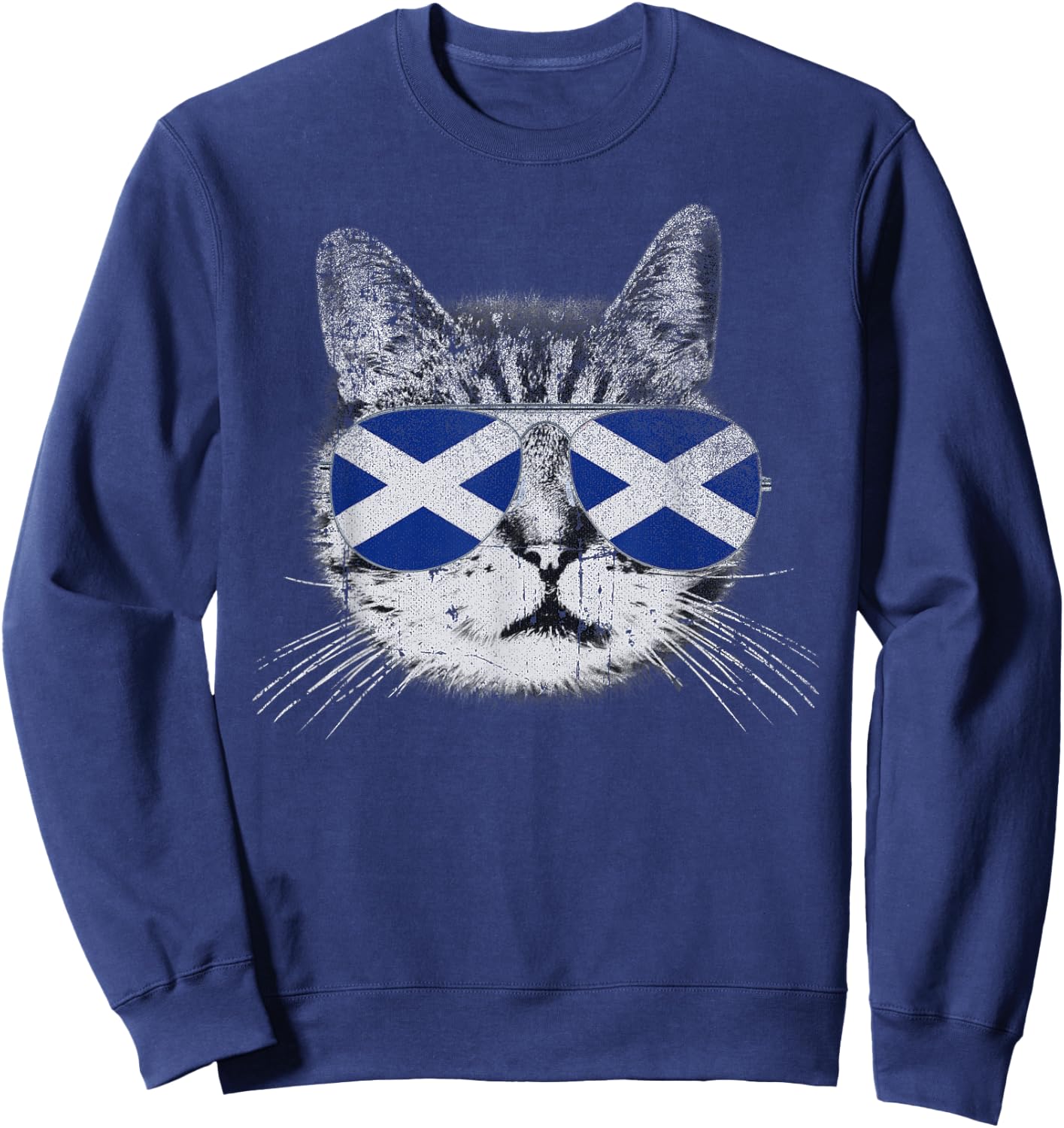 Cat Shirt Scottish Scotland Flag Country Retro Funny Sweatshirt - Sweatshirt | Navy