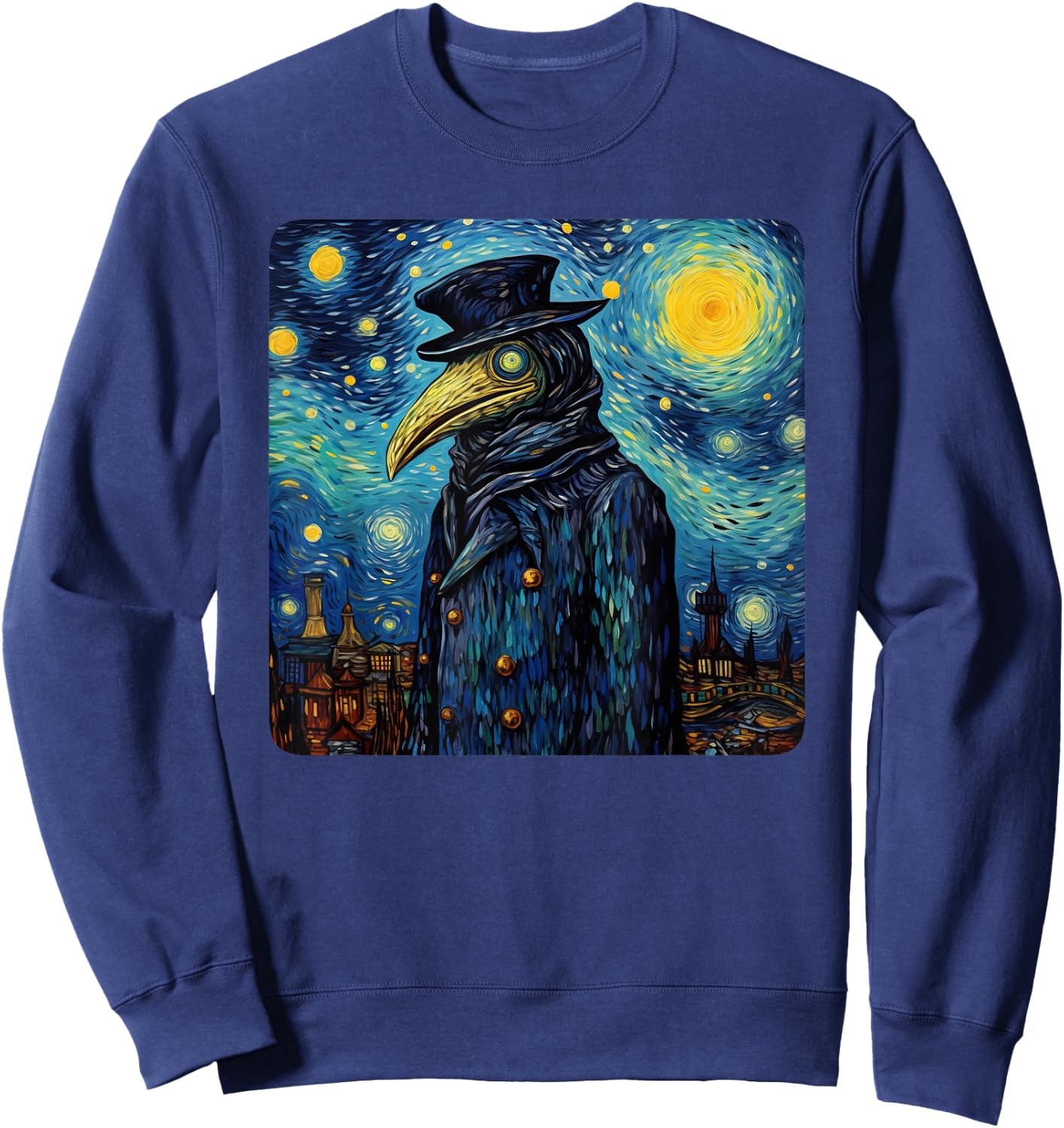 Funny Plague Doctor Starry Night Van Gogh leeches medical Sweatshirt - Sweatshirt | Navy