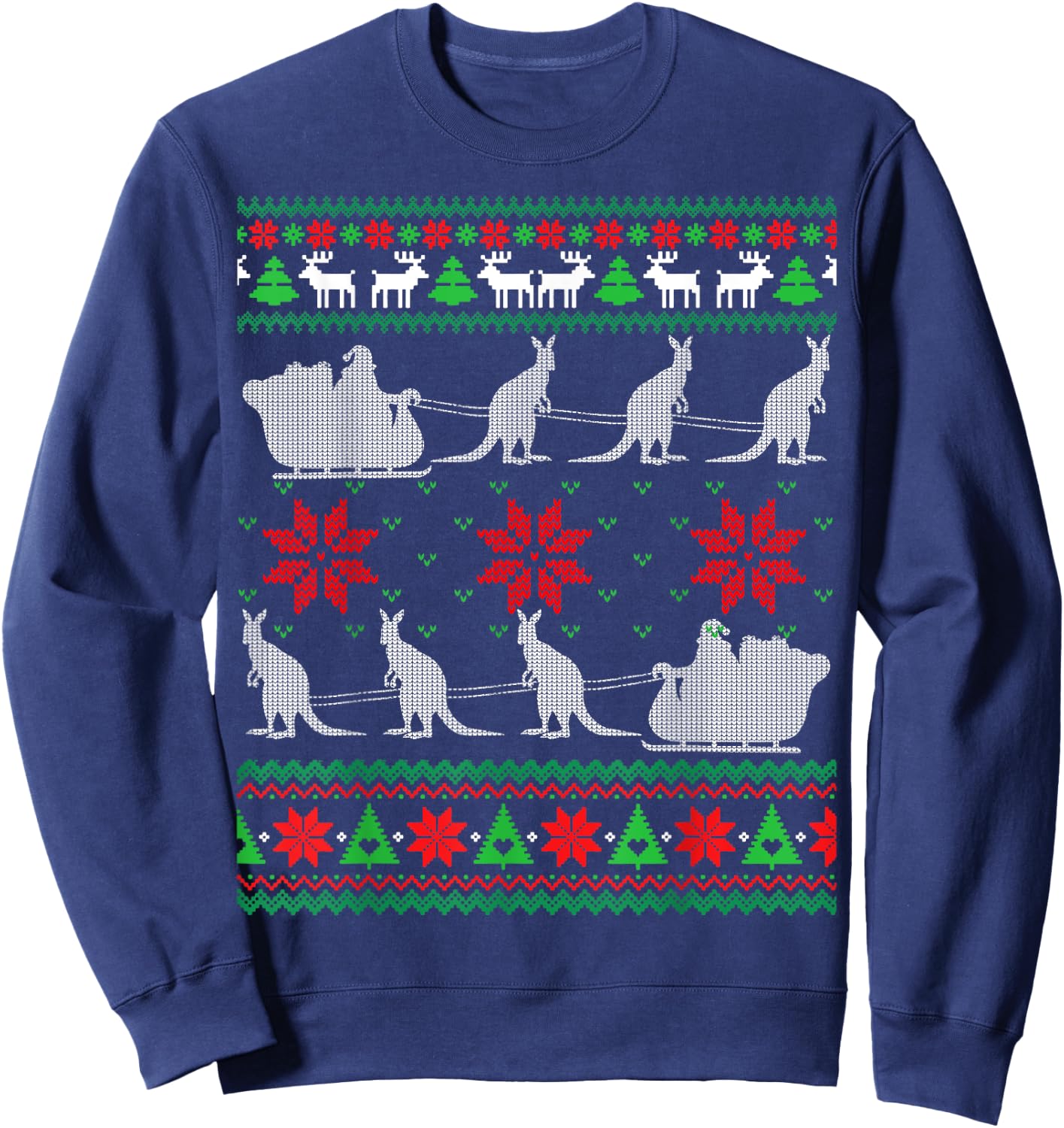 Kangaroo Santa Sleigh Funny Australian Ugly Xmas Sweater Sweatshirt - Sweatshirt | Navy
