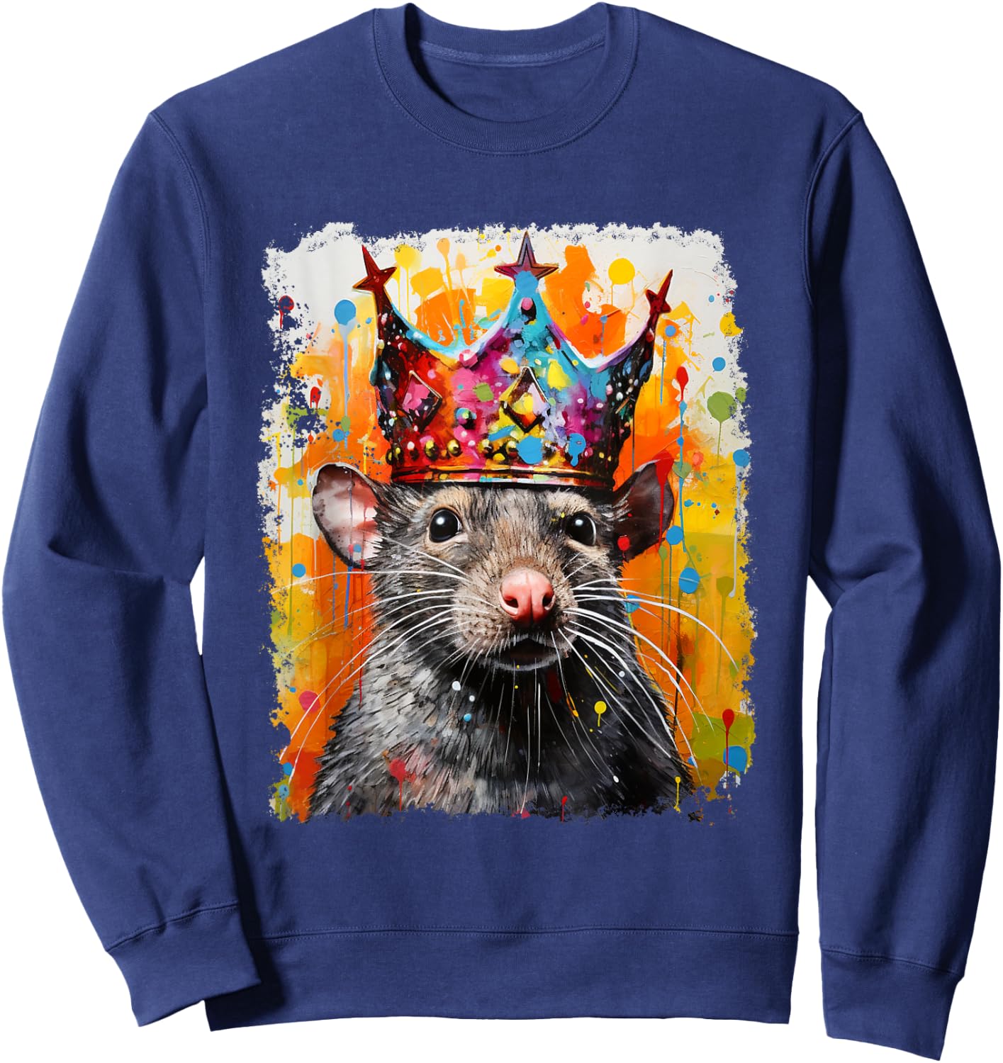 Pop Art Vintage Pet Animal Rat Crown King Queen Sweatshirt - Sweatshirt | Navy
