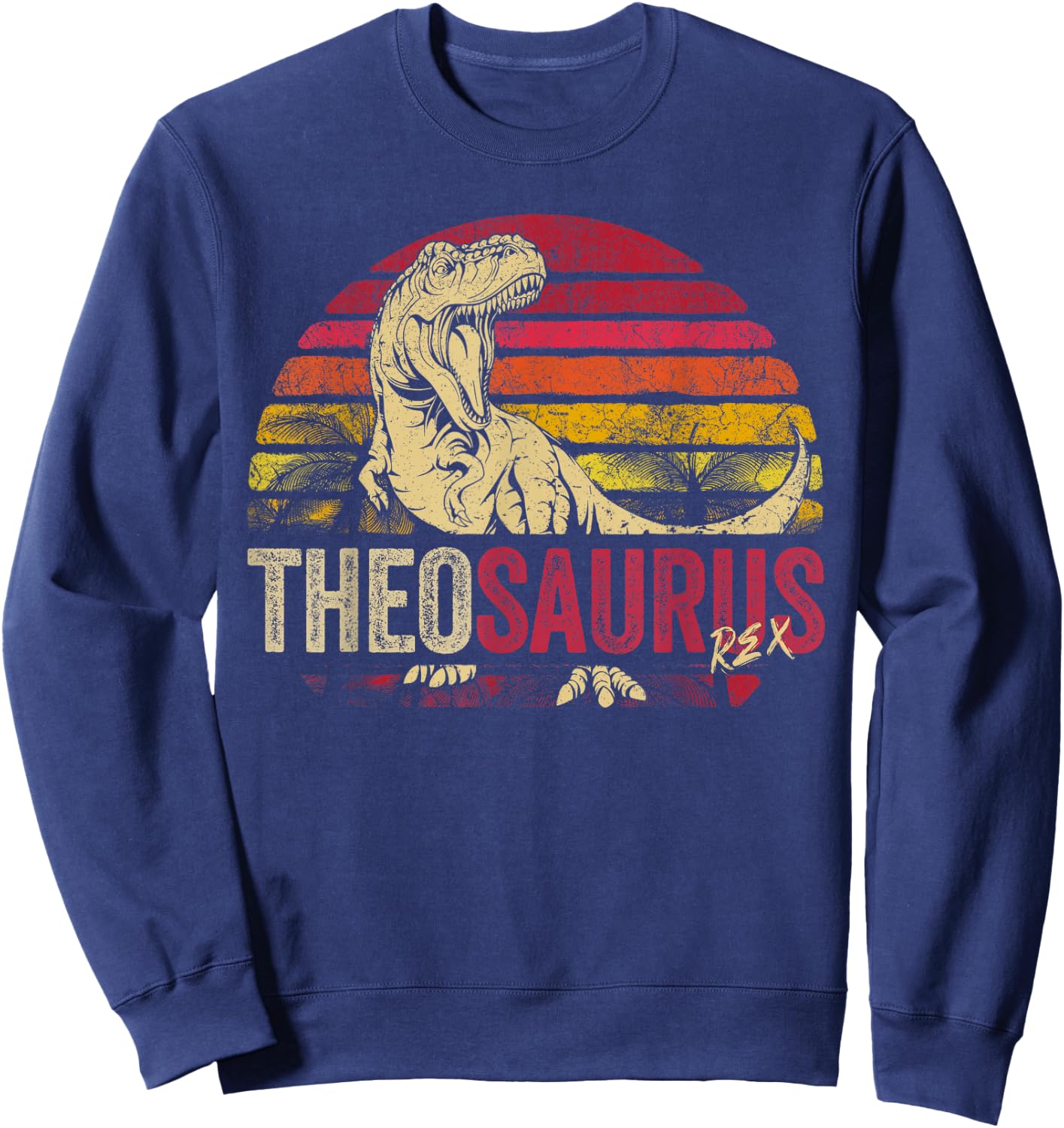 Theo Saurus Funny Personalized Dinosaur T Rex Boys Name Sweatshirt - Sweatshirt | Navy