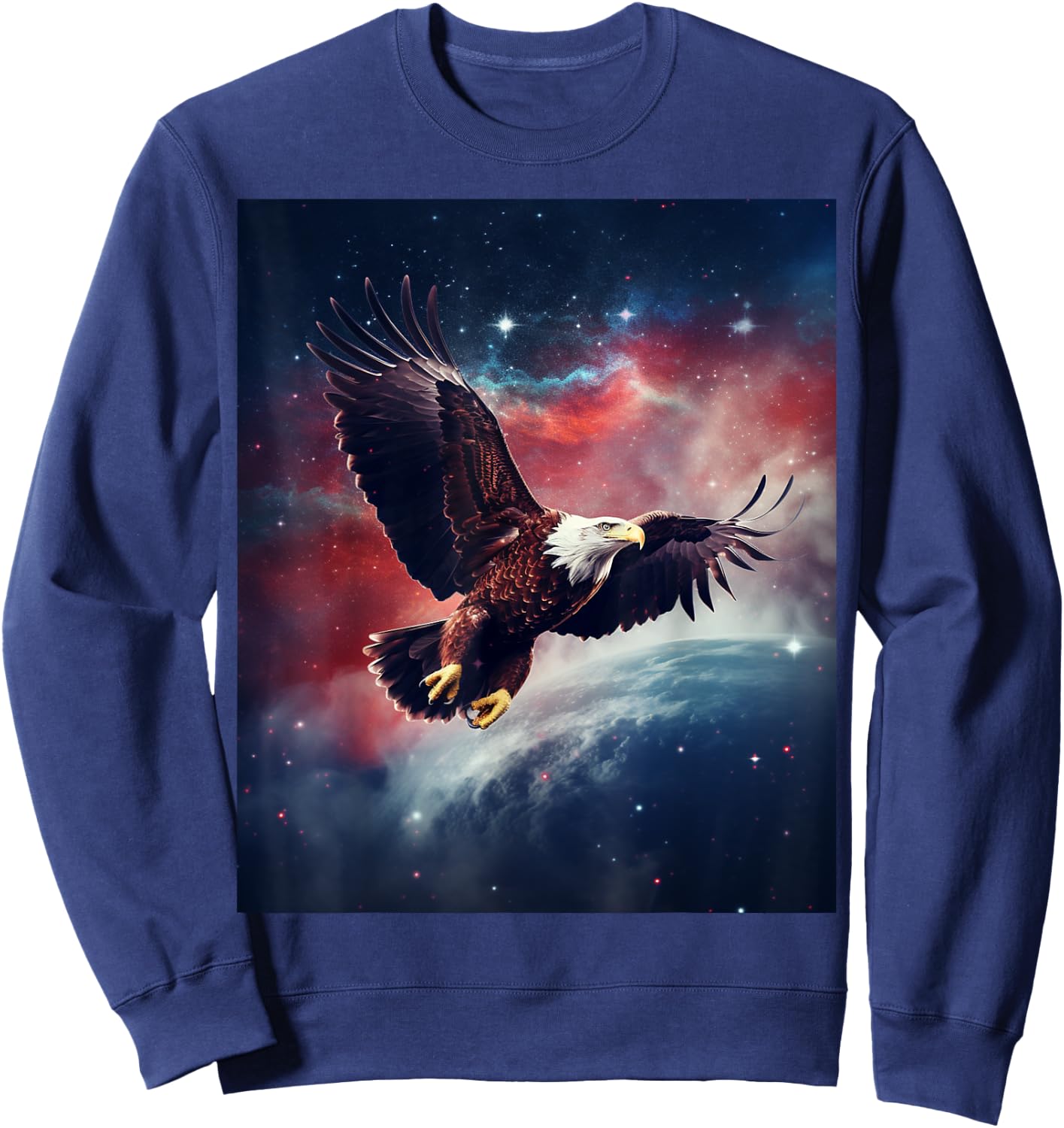BORN Majestic Flying American Bald Eagle - Adults - Black - Small - - Short Sleeve Sweatshirt - Sweatshirt | Navy