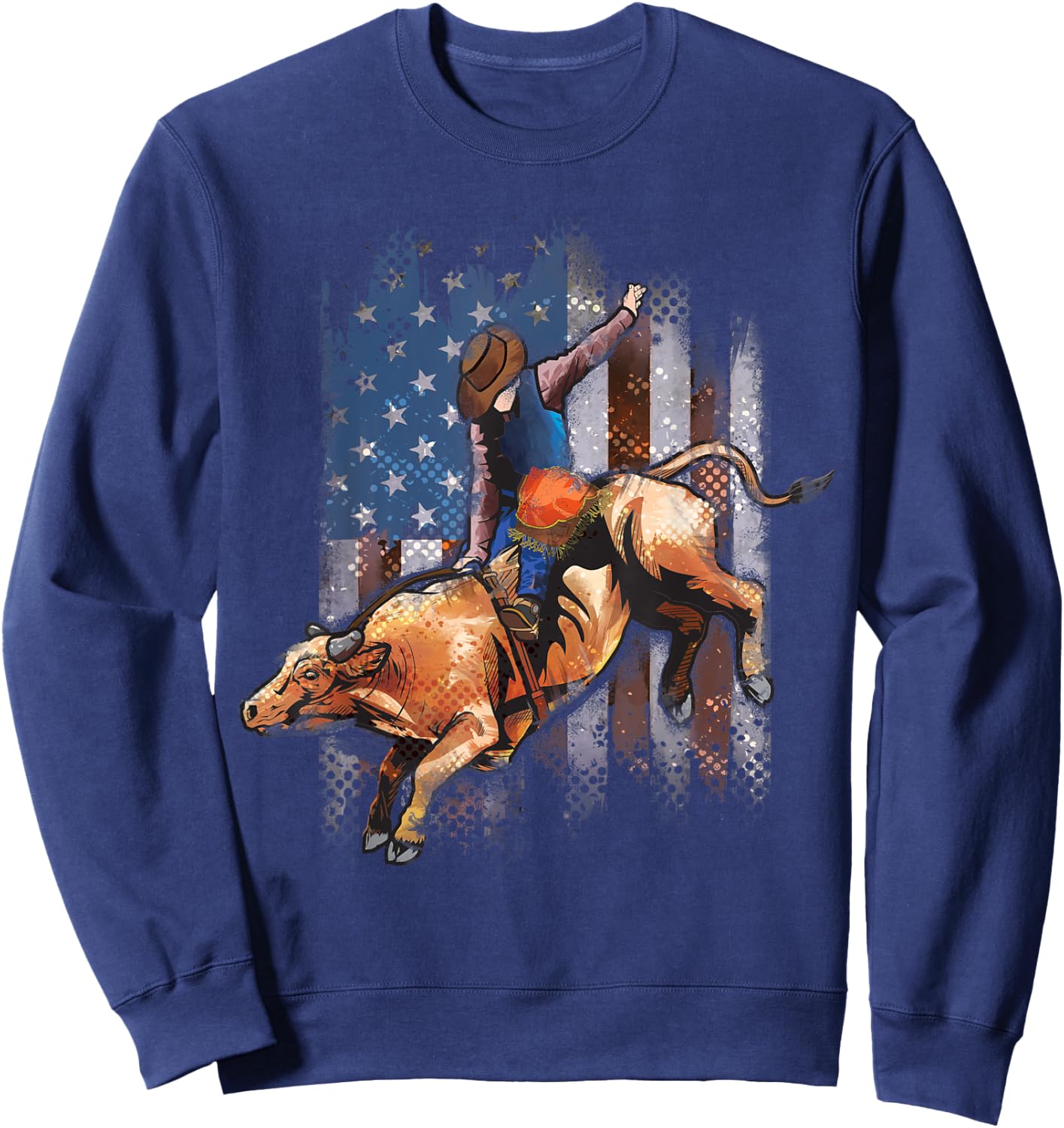 Rodeo Bull Riding American Flag Shirt Cowboy Bull Rider Sweatshirt - Sweatshirt | Navy