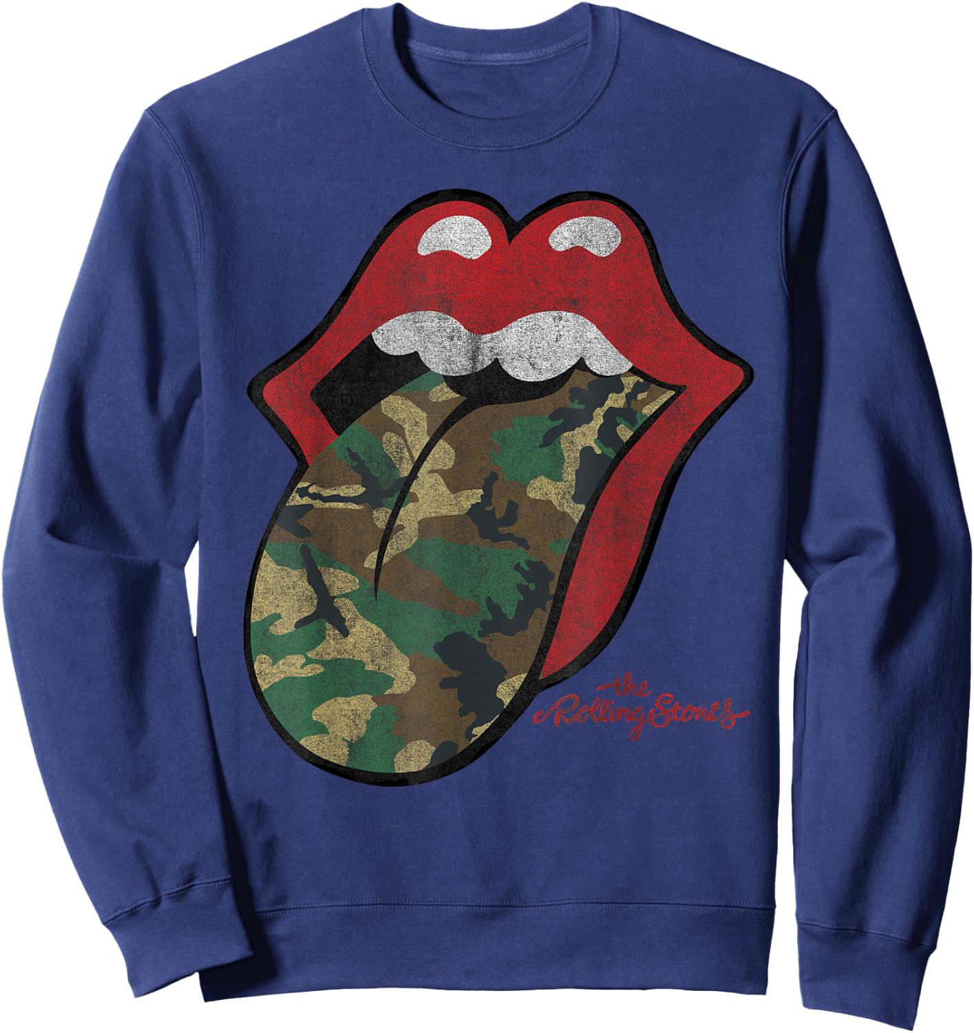 Official Rolling Stones Distressed Camo Tongue Sweatshirt - Sweatshirt | Navy