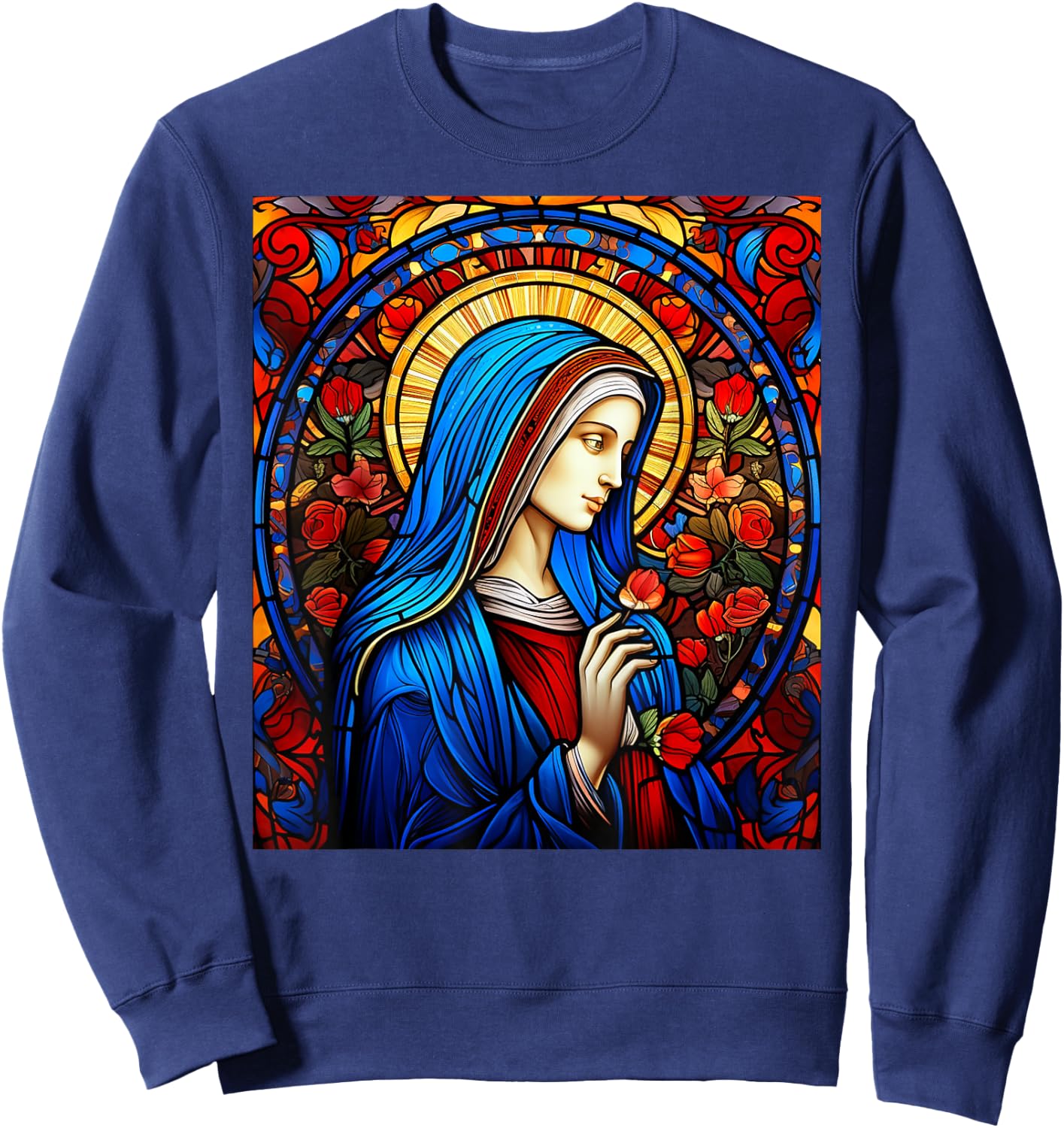 Blessed Virgin Mary Stained Glass Sweatshirt - Sweatshirt | Navy