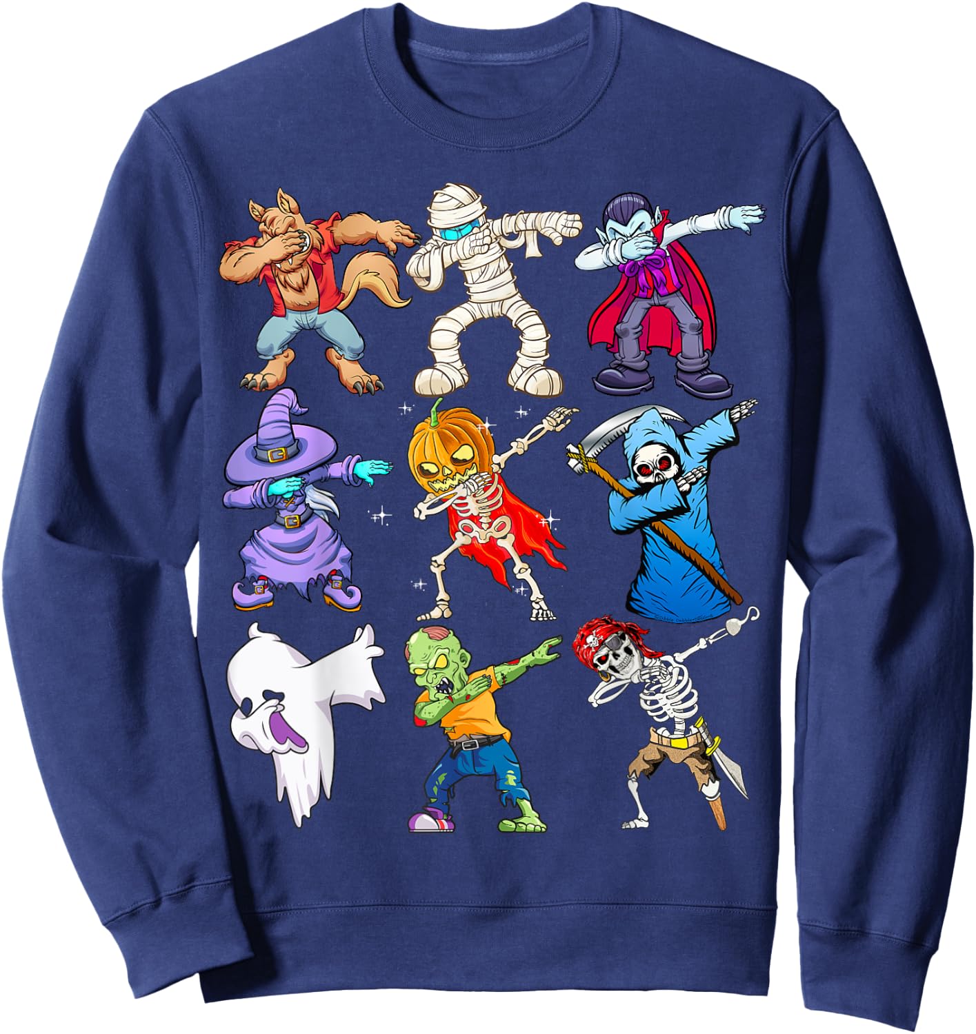 Dabbing Halloween Monsters Skeleton Pirate Pumpkin Dabbing Sweatshirt - Sweatshirt | Navy