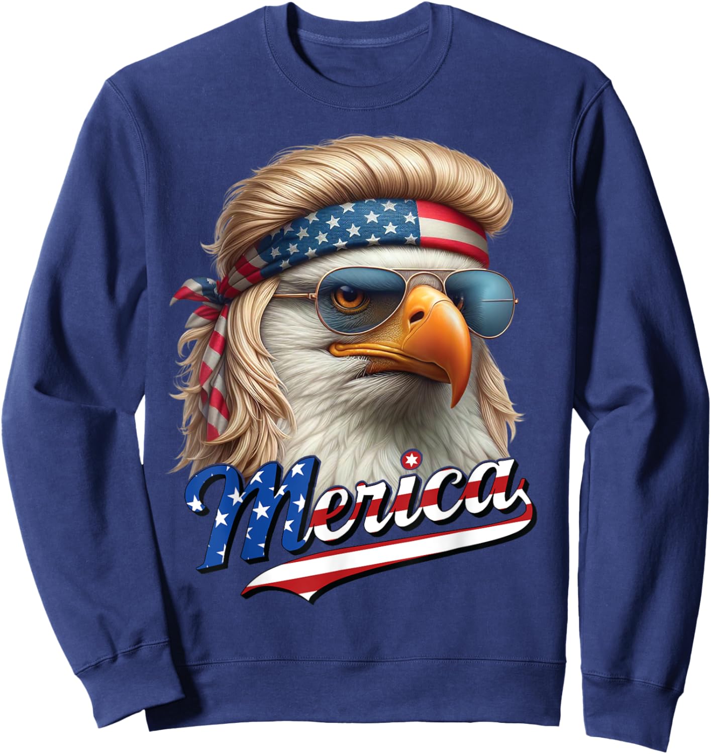Bald Eagle Merica 4th July Eagle Blonde Mullet Funny Man Sweatshirt - Sweatshirt | Navy