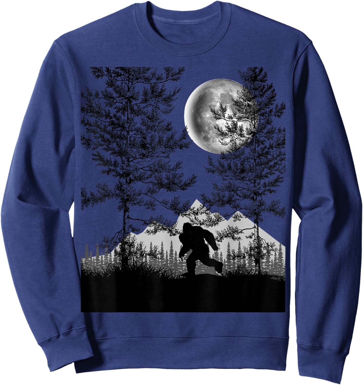 Bigfoot Walking in the Forest Moon Night Sky Sasquatch Sweatshirt - Sweatshirt | Navy