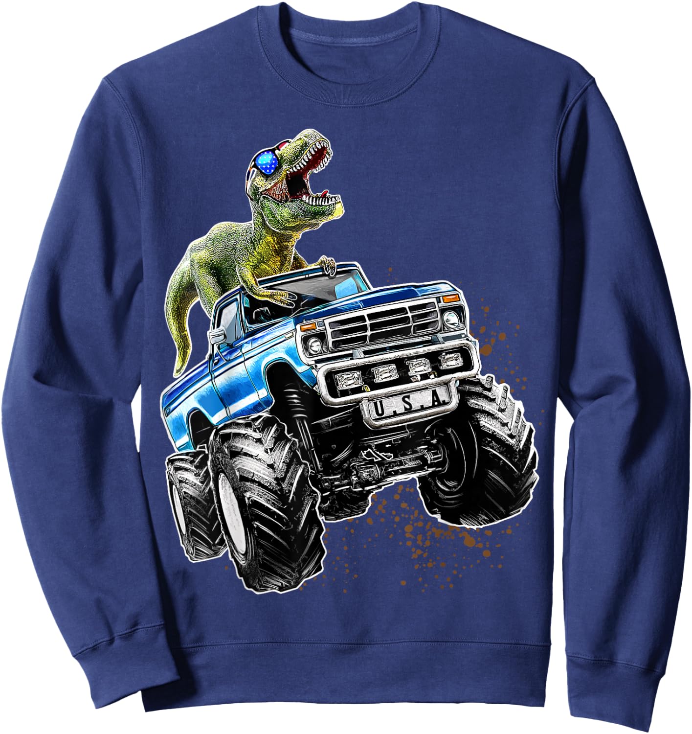 T Rex Dinosaur Monster Truck Patriotic Birthday Gift Boys Sweatshirt - Sweatshirt | Navy