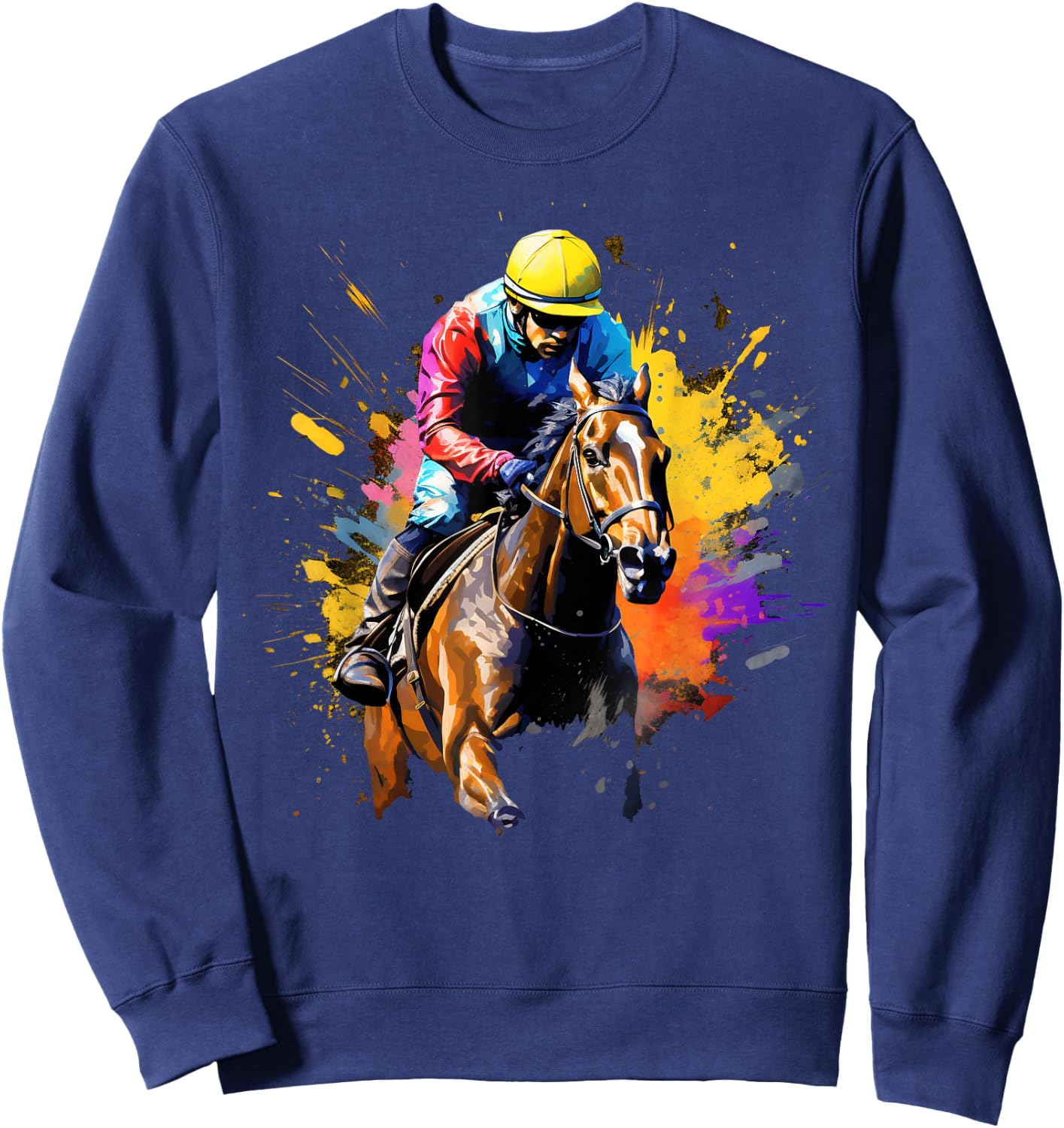Colorful Jockey Boy on Horse Racing Sweatshirt - Sweatshirt | Navy