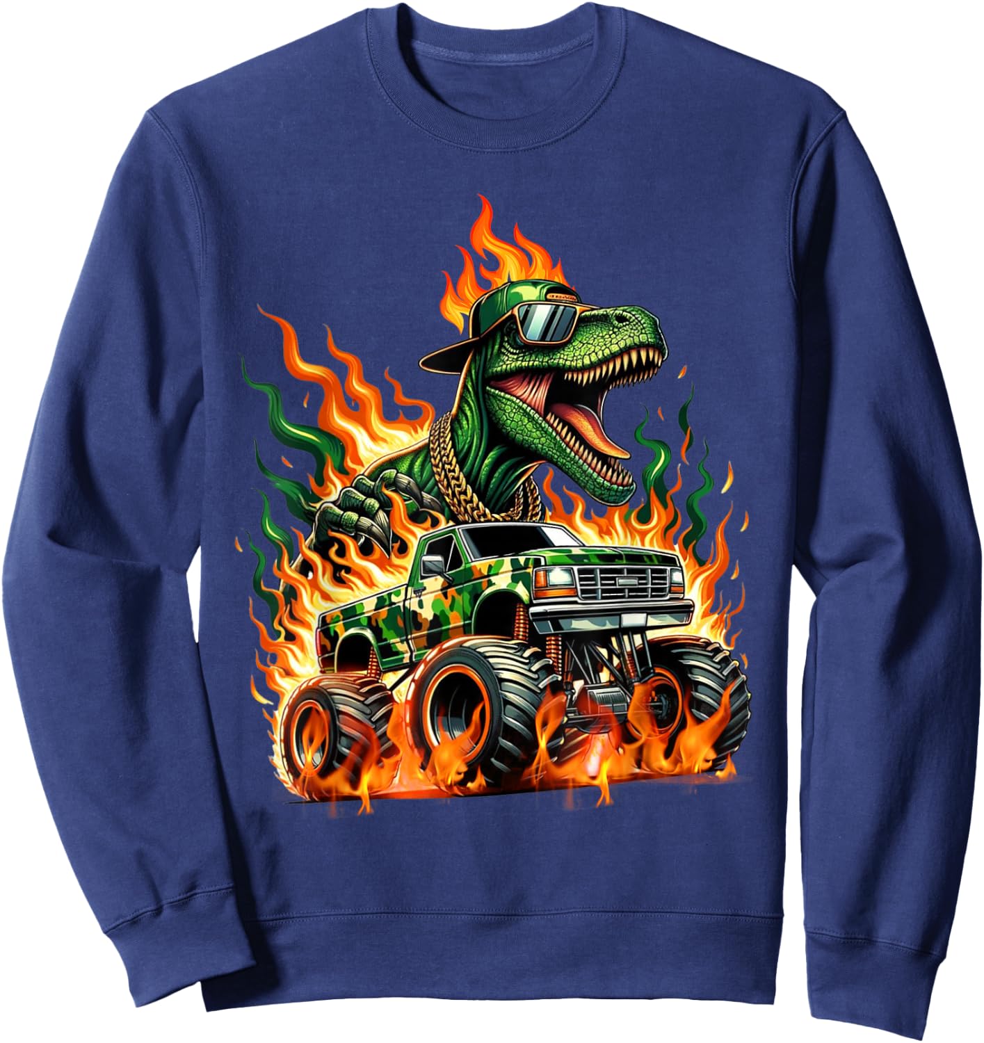 Velociraptor Dinosaur Monster Truck Kids Truck Design Dino Sweatshirt - Sweatshirt | Navy