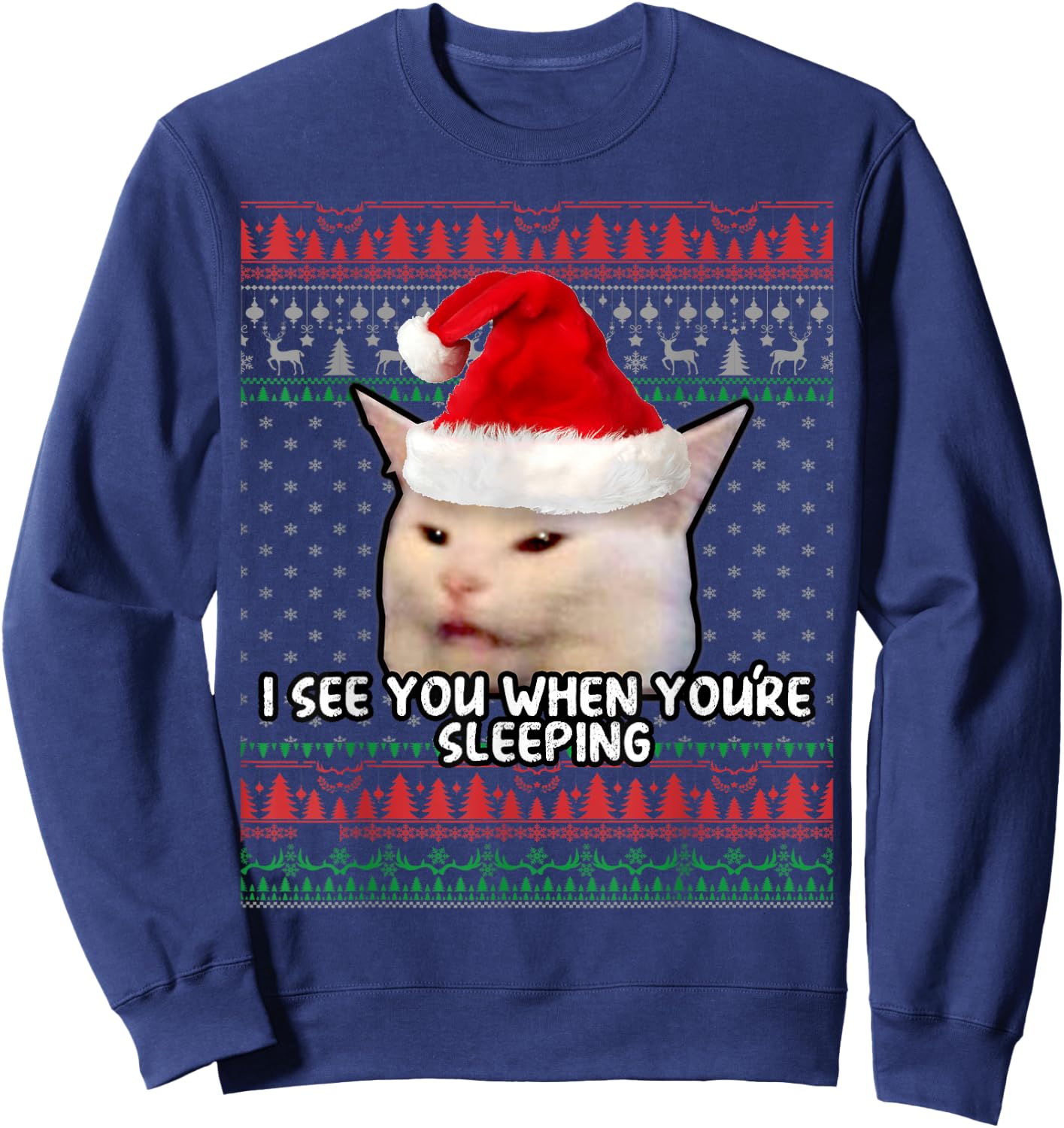 Women Yelling at Smudge the Cat Christmas Sweatshirt - Sweatshirt | Navy