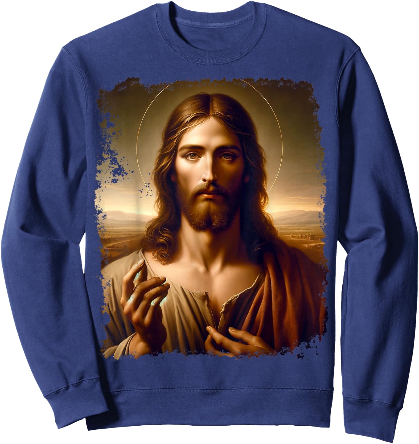 Renaissance Jesus Christ Spiritual Leader Portrait Art Sweatshirt - Sweatshirt | Navy