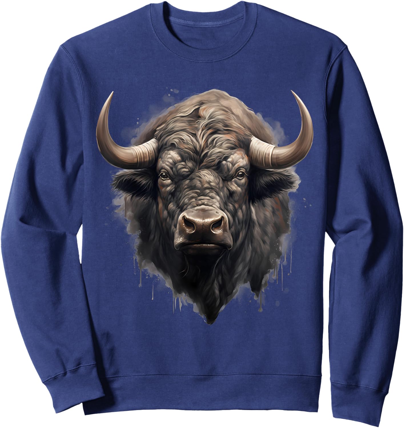 Buffalo Nature Drawing Bison Animal Print Portrait Artwork Sweatshirt - Sweatshirt | Navy