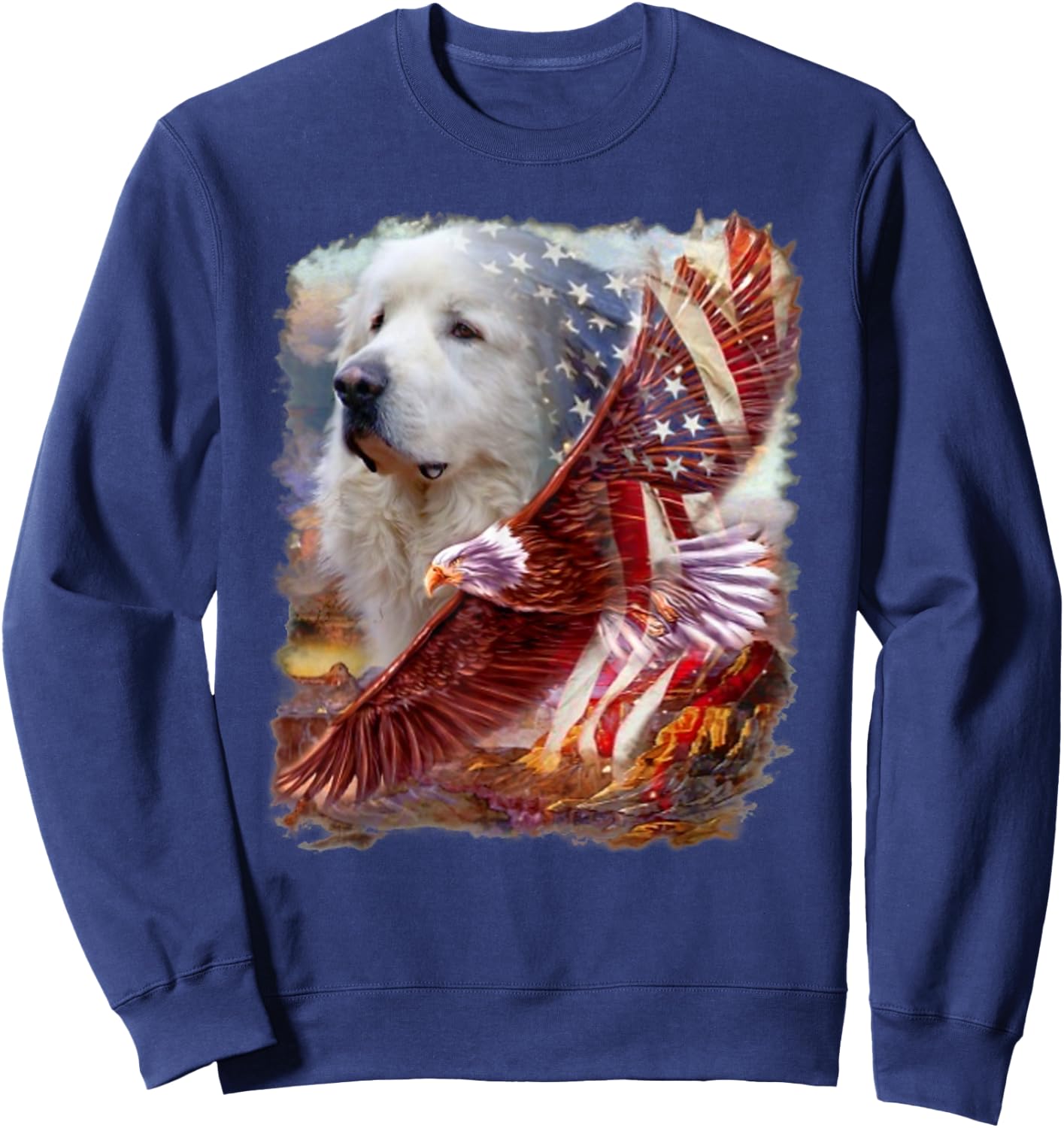 Great Pyrenees Dog Eagle American Flag 4th July Independence Men Sweatshirt - Sweatshirt | Navy