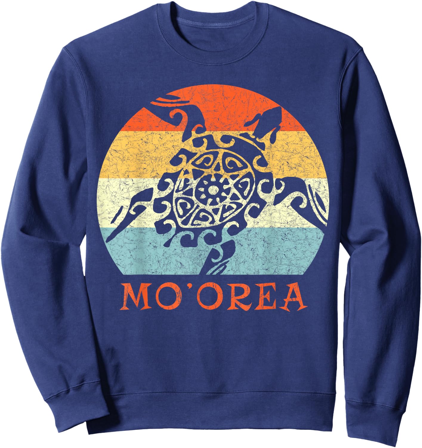 Mo'orea South Pacific Vintage Retro Turtle Vacation Sweatshirt - Sweatshirt | Navy