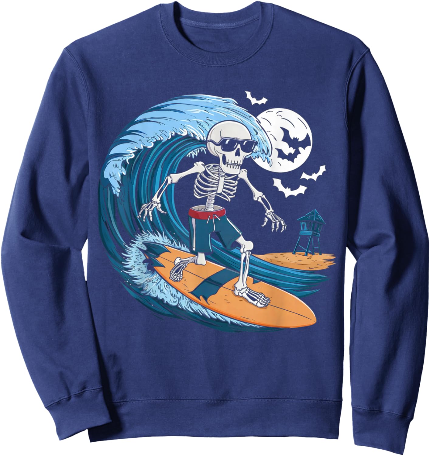 Halloween Surfing Skeleton Shirt Surfer Hawaiian Surf Hawaii Sweatshirt - Sweatshirt | Navy