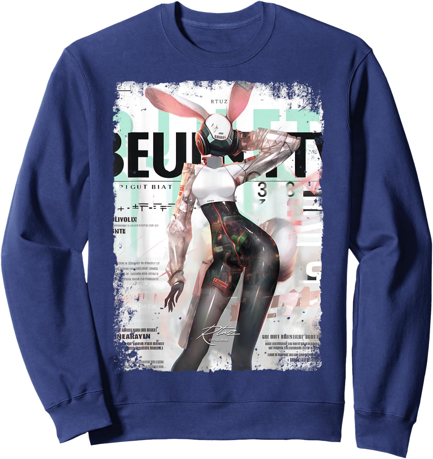 Magazine Cover Vintage Girl Bunny Collage Sexy Model Pin-Up Sweatshirt - Sweatshirt | Navy