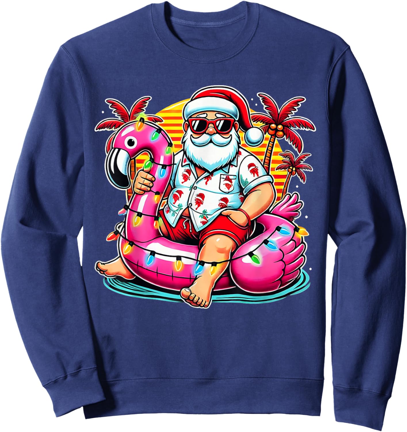 Christmas in July Shirt Santa Flamingo Float Summer Xmas Sweatshirt - Sweatshirt | Navy