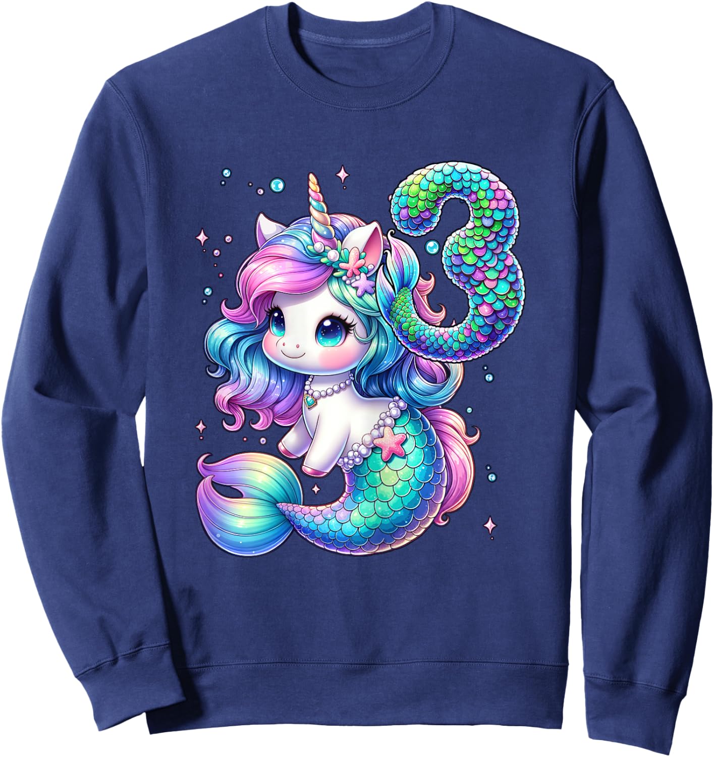 Unicorn Mermaid 3rd Birthday 3 Year Old Party Girls Outfit Sweatshirt - Sweatshirt | Navy