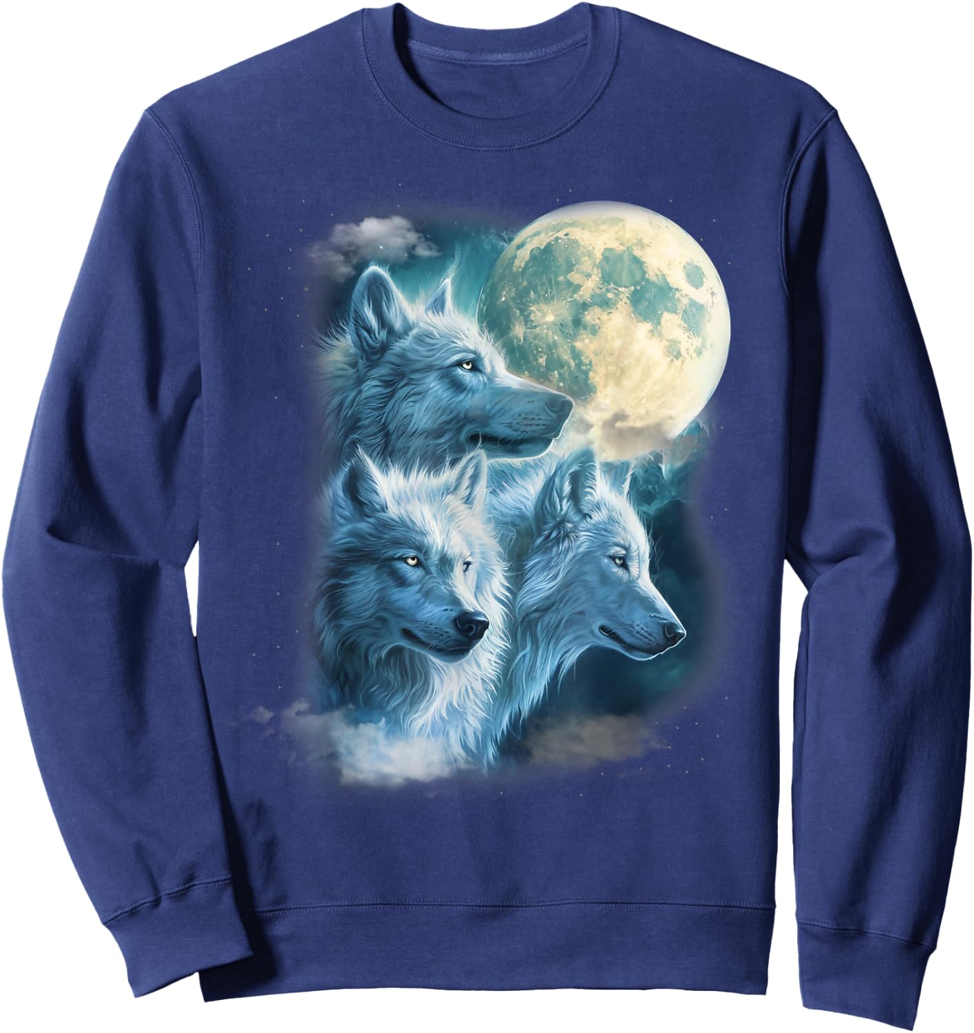 Full Moon 3 White Wolf Wolves Beautiful Icy Animal Women Sweatshirt - Sweatshirt | Navy