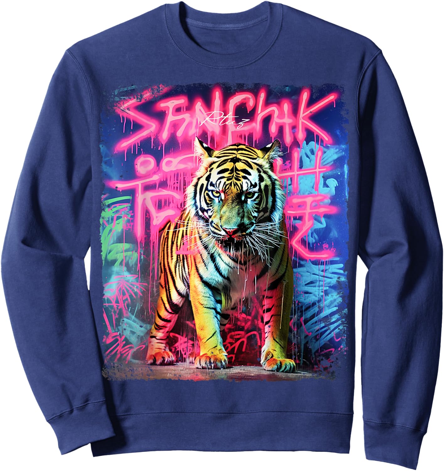 Hip Hop Y2K Vintage Hipster Edgy Urban Streetwear Tiger Sweatshirt - Sweatshirt | Navy