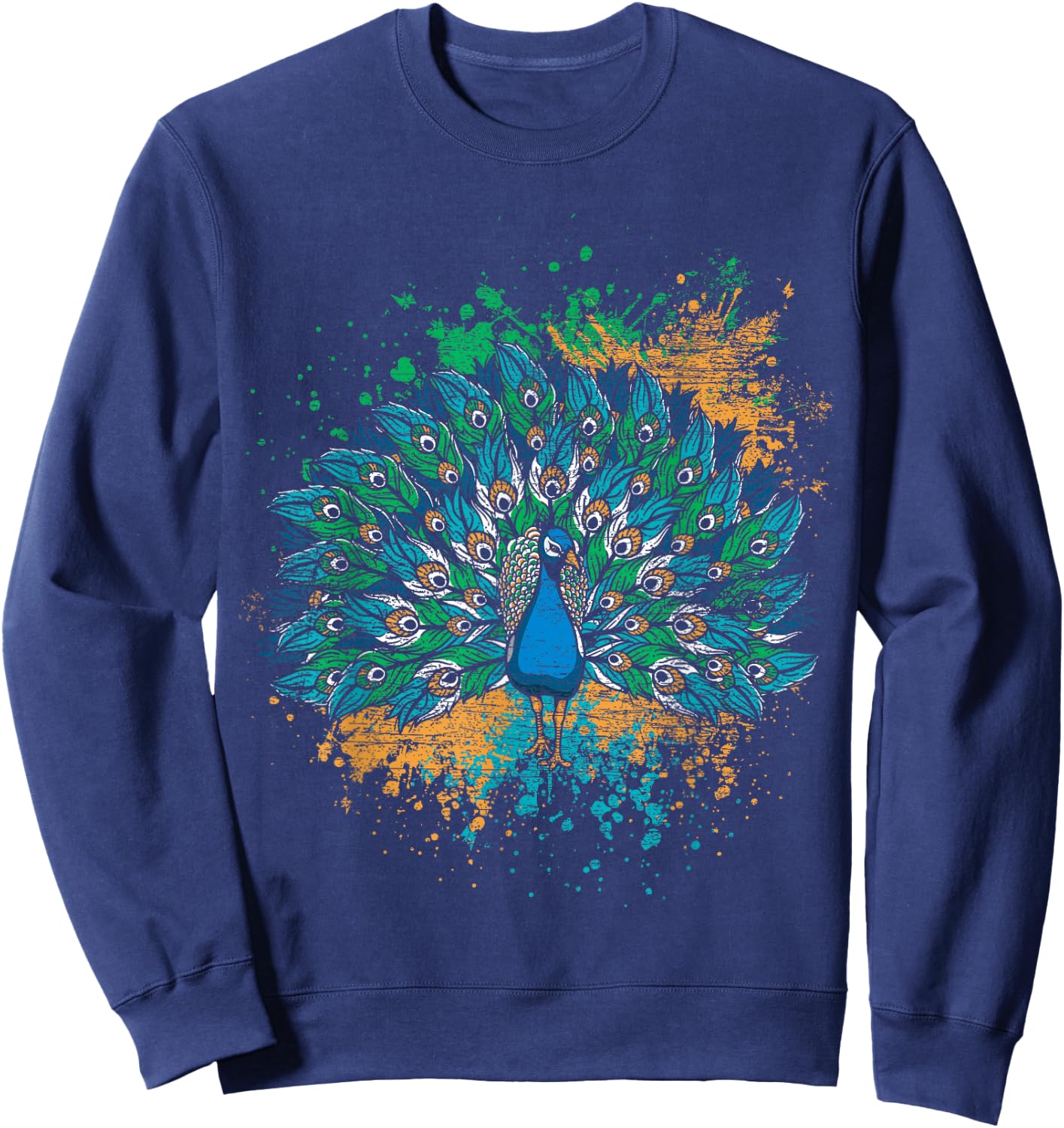 Decorative Colorful Tail Peacock Sweatshirt - Sweatshirt | Navy