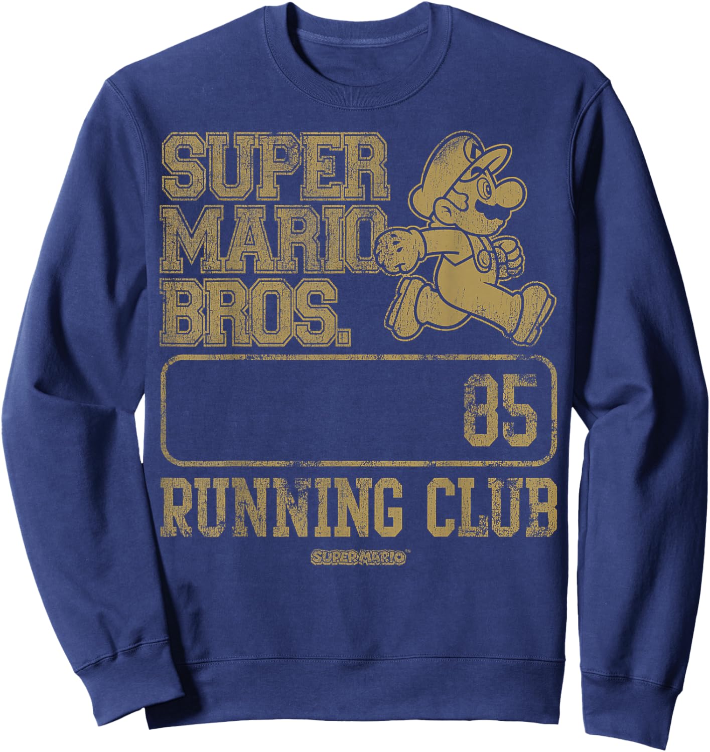Super Mario Bros Running Club '85 Vintage Mario Collegiate Sweatshirt - Sweatshirt | Navy