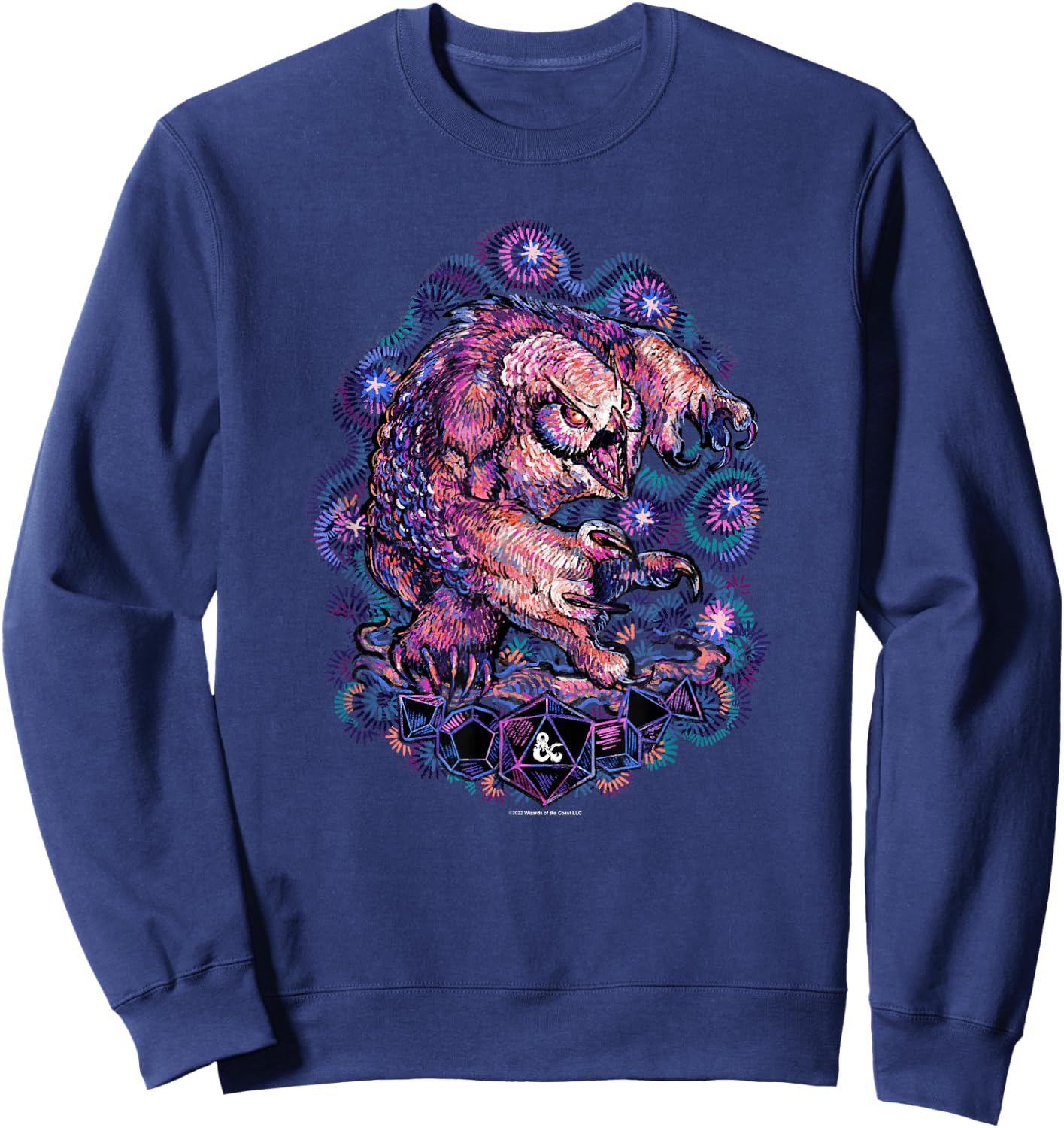 Dungeons & Dragons Starry Night Owlbear Painted Neon Logo Sweatshirt - Sweatshirt | Navy