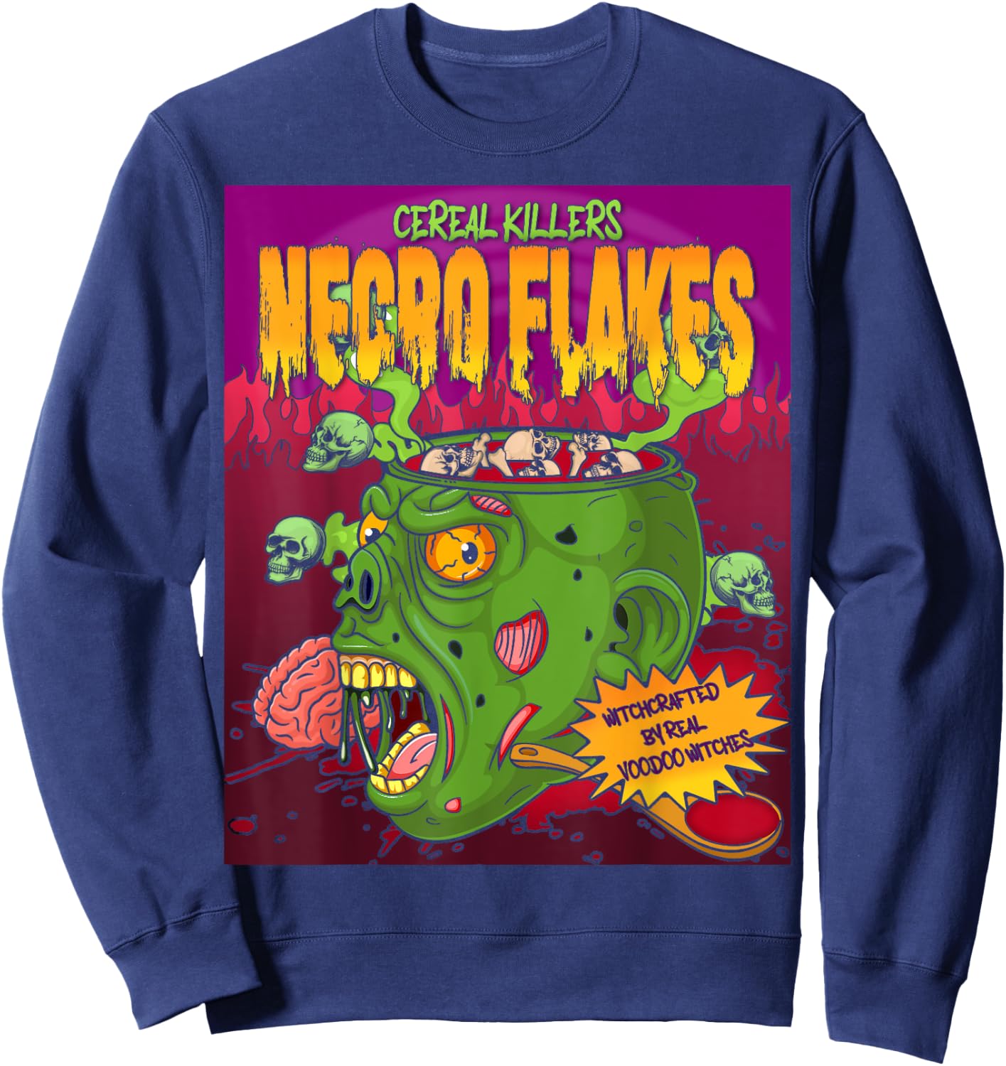 Necro Flakes Zombie Cereal Killers VooDoo Witch Doctor Sweatshirt - Sweatshirt | Navy