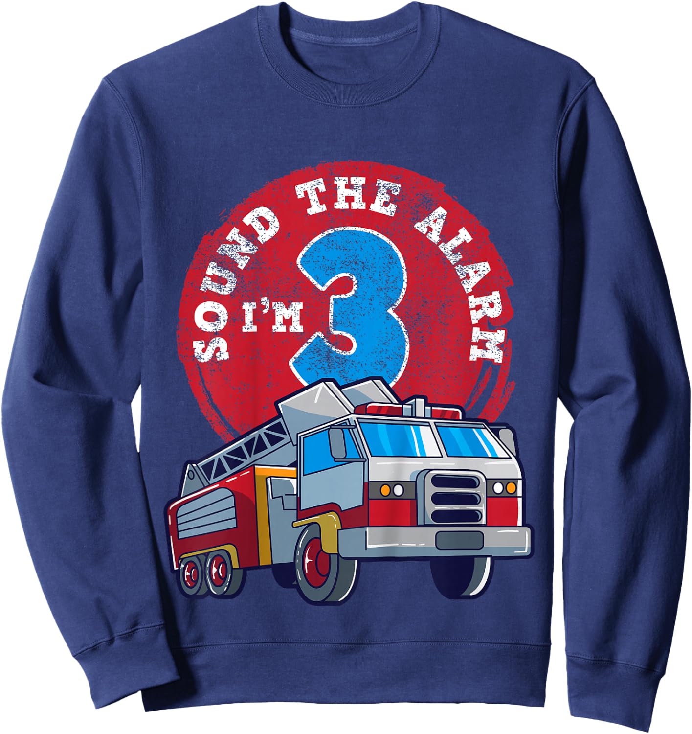 3rd Birthday Three Years Old Firetruck Firefighter Gift Sweatshirt - Sweatshirt | Navy