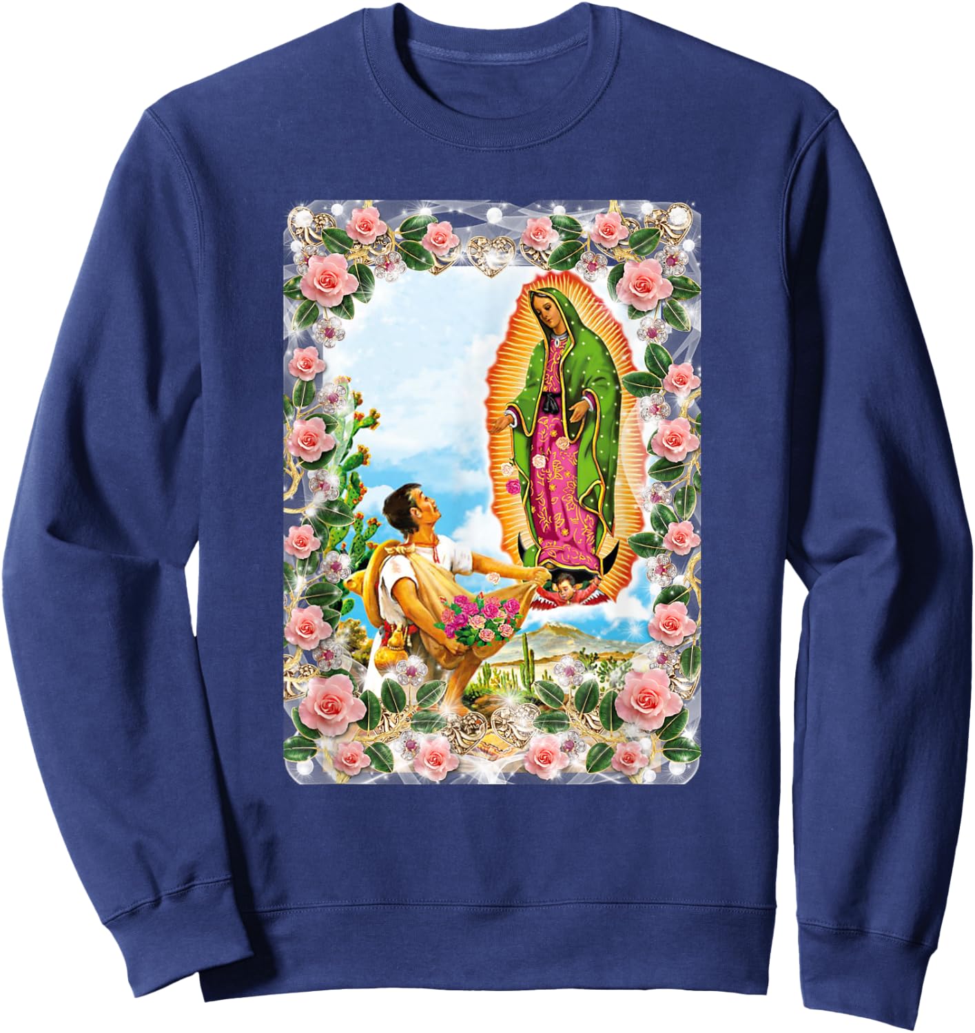 Our Lady of Guadalupe Virgin Mary Catholic Beautiful Roses Sweatshirt - Sweatshirt | Navy