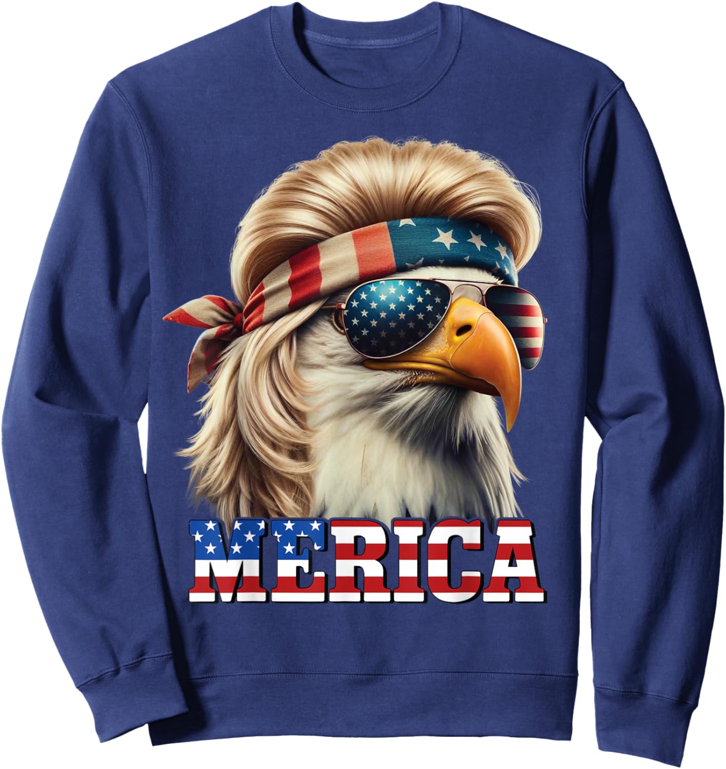 Funny Eagle Merica 4th July Blonde Wig Mullet Man Sweatshirt - Sweatshirt | Navy
